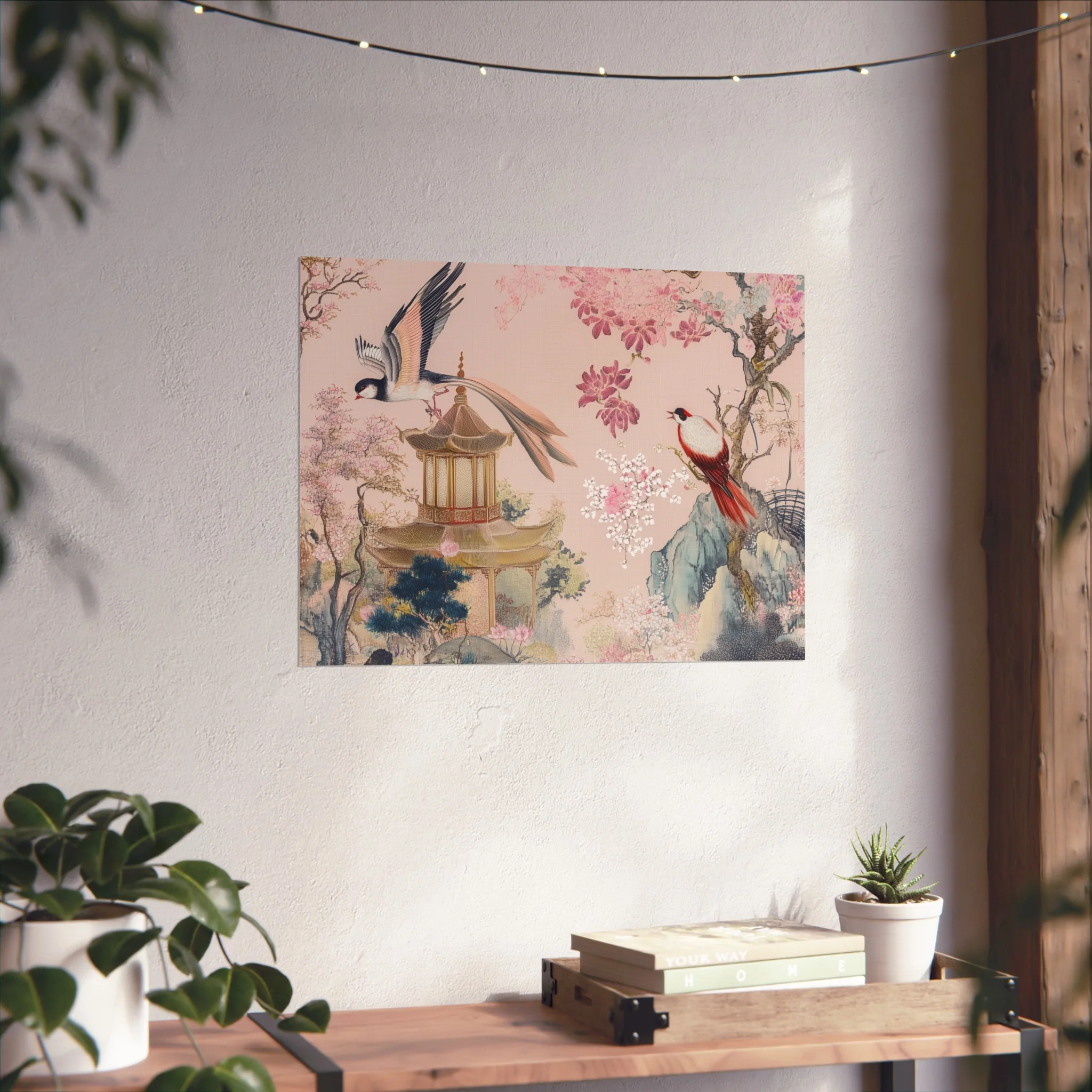 Chinoiserie Birds and Pagoda Fine Art Poster - Pink - Image 18