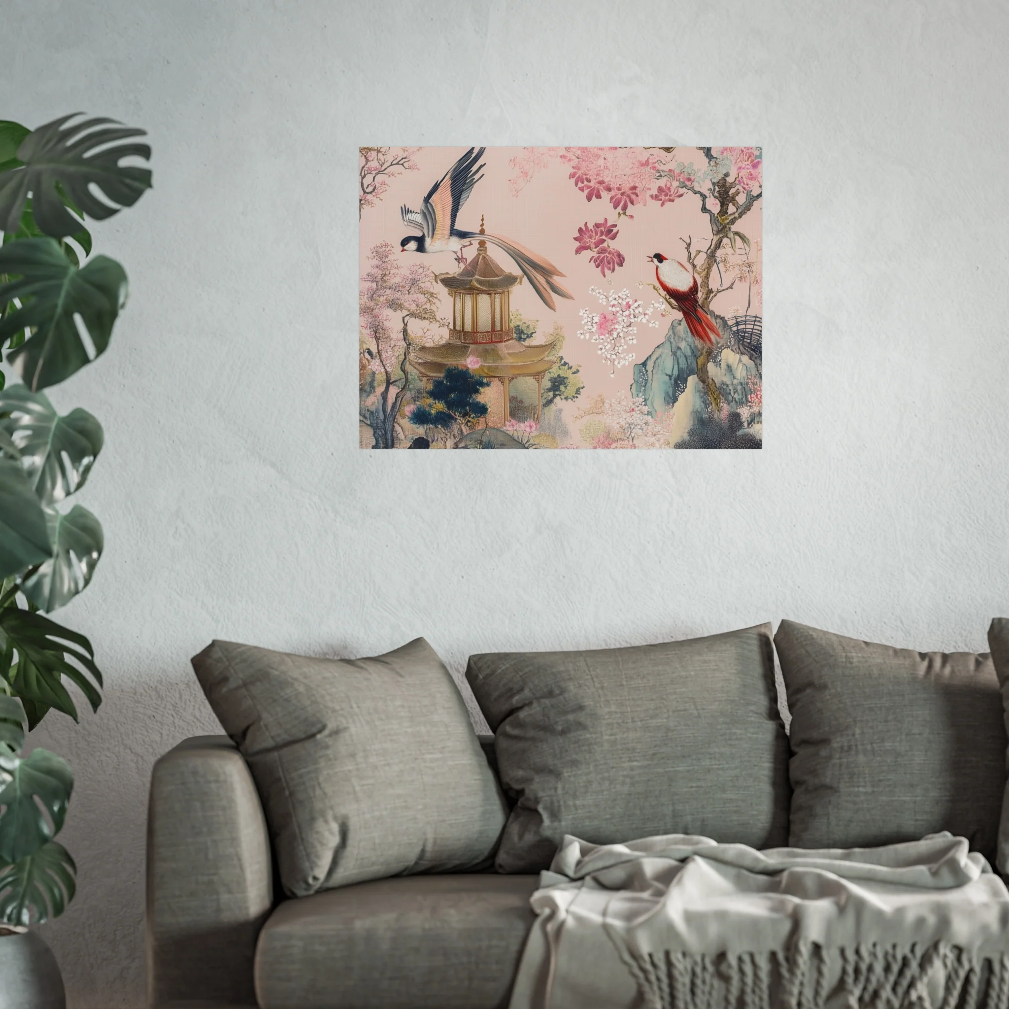 Chinoiserie Birds and Pagoda Fine Art Poster - Pink - Image 19