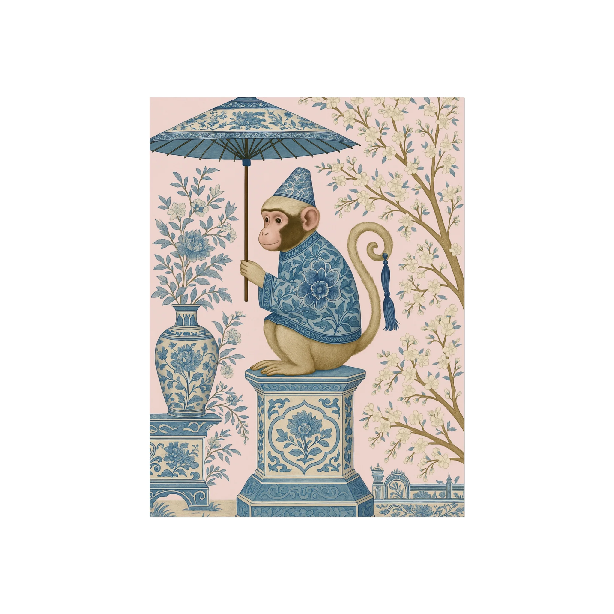 Chinoiserie Blue Monkey on Pedestal Fine Art Poster - Image 13