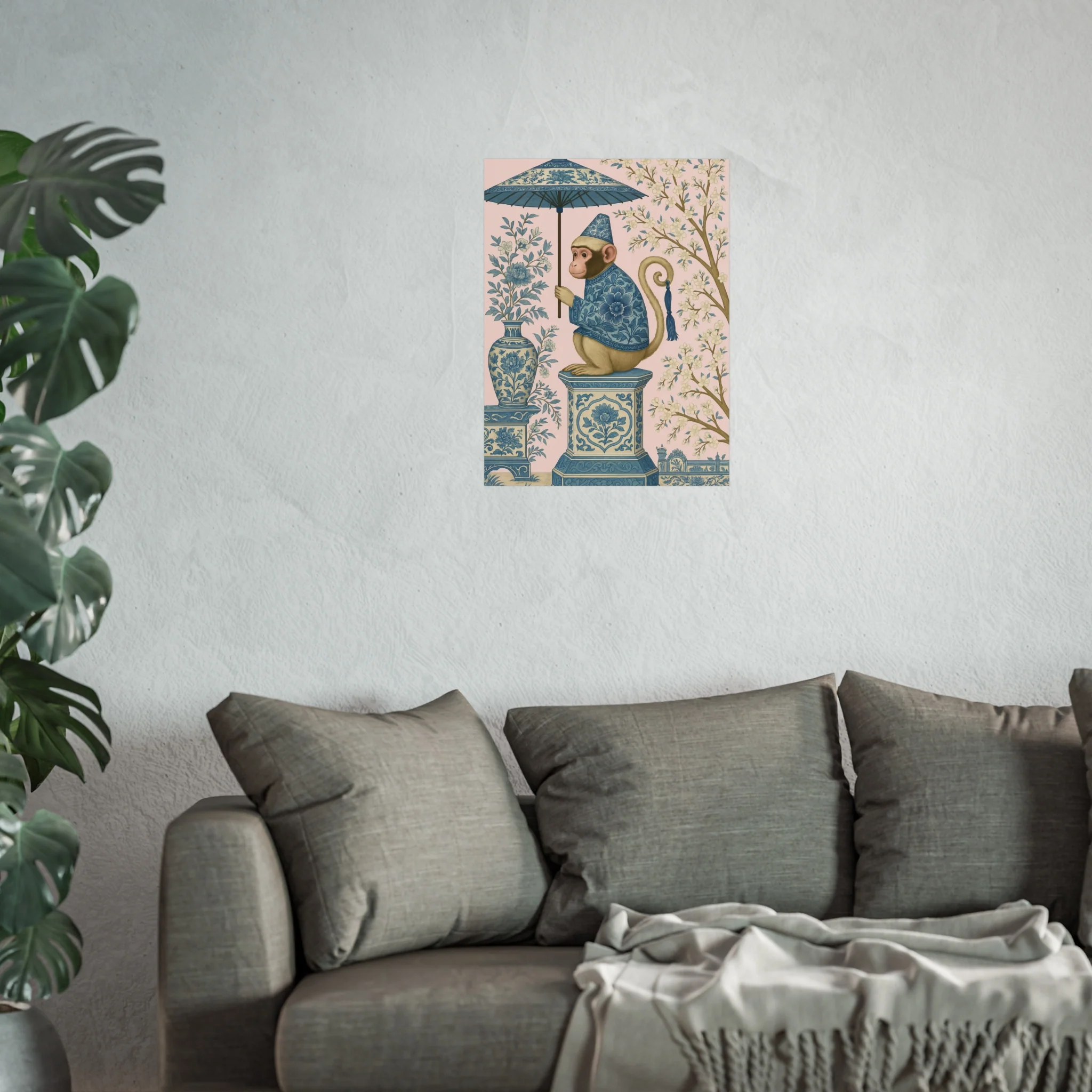 Chinoiserie Blue Monkey on Pedestal Fine Art Poster - Image 35
