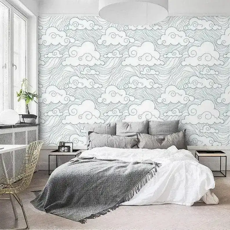 Chinoiserie Clouds and Ocean Wave Wallpaper - Image 2