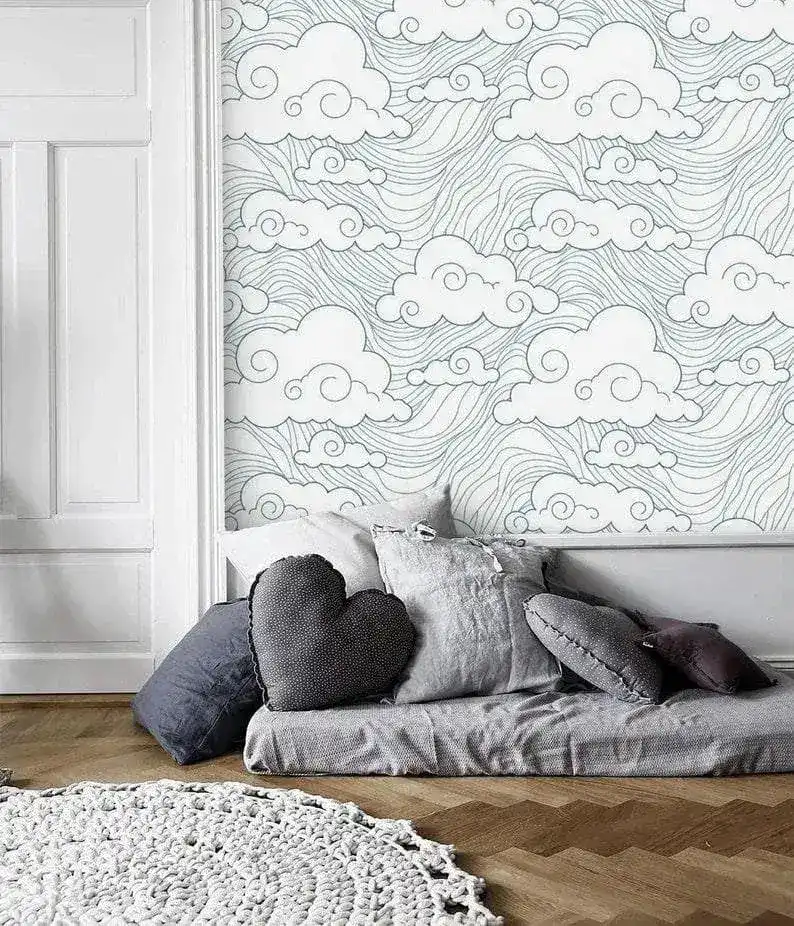 Chinoiserie Clouds and Ocean Wave Wallpaper - Image 3