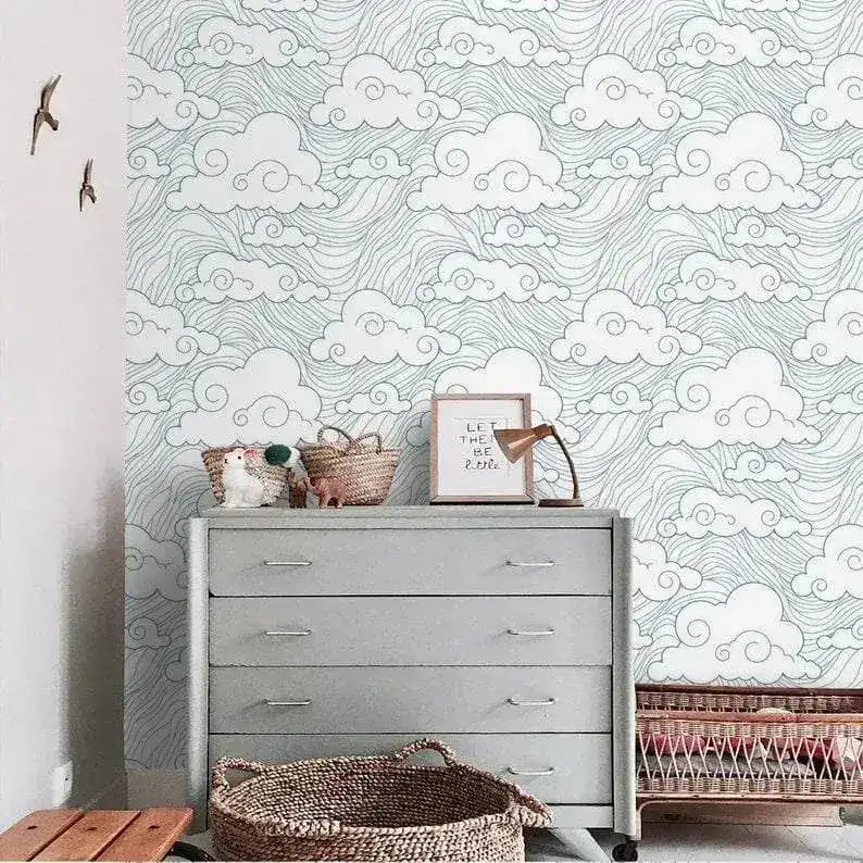 Chinoiserie Clouds and Ocean Wave Wallpaper - Image 4