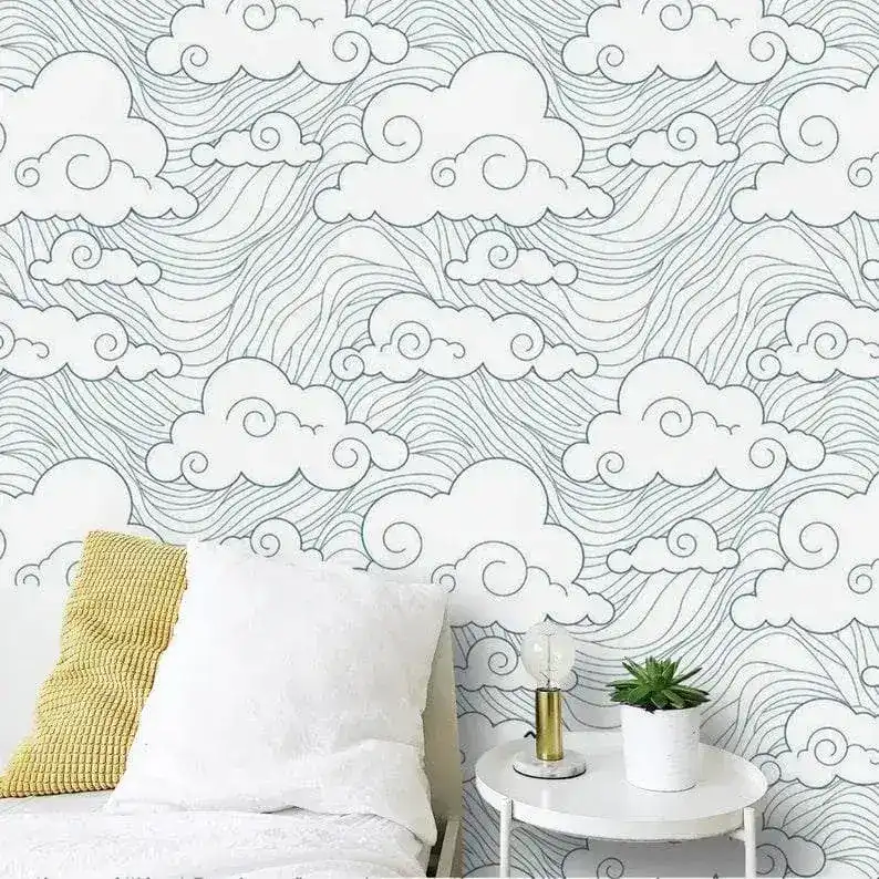 Chinoiserie Clouds and Ocean Wave Wallpaper - Image 5