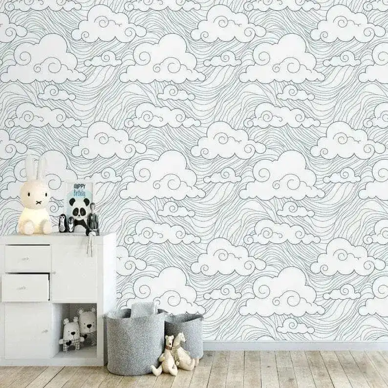 Chinoiserie Clouds and Ocean Wave Wallpaper - Image 7