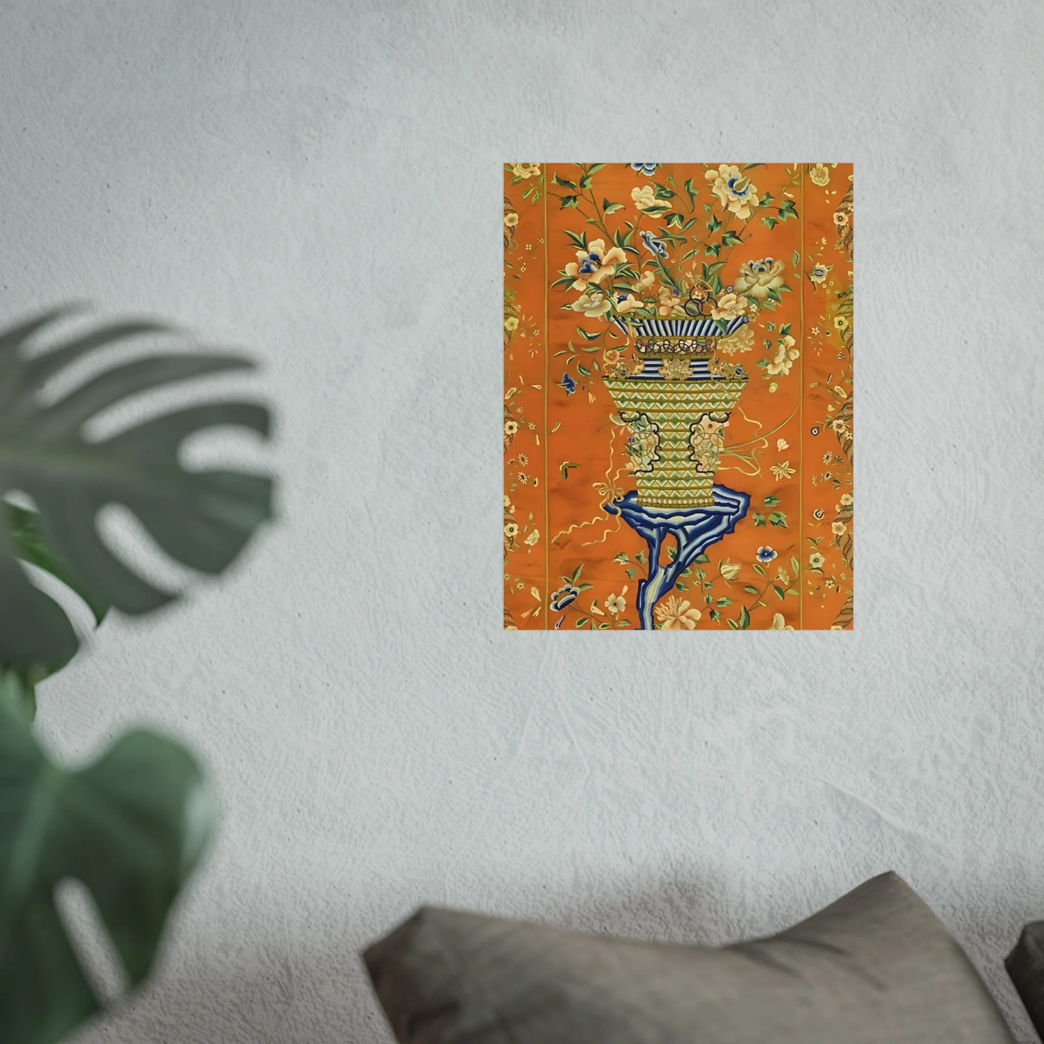 Chinoiserie Floral Vase Fine Art Poster - Orange - Image 27