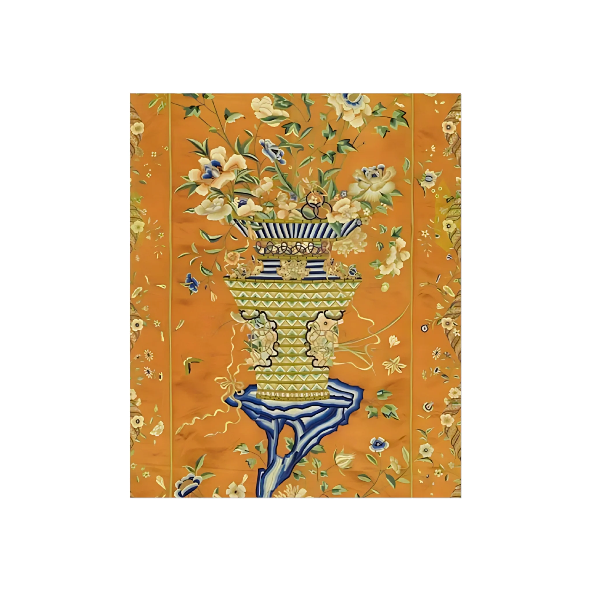 Chinoiserie Floral Vase Fine Art Poster - Orange - Image 3