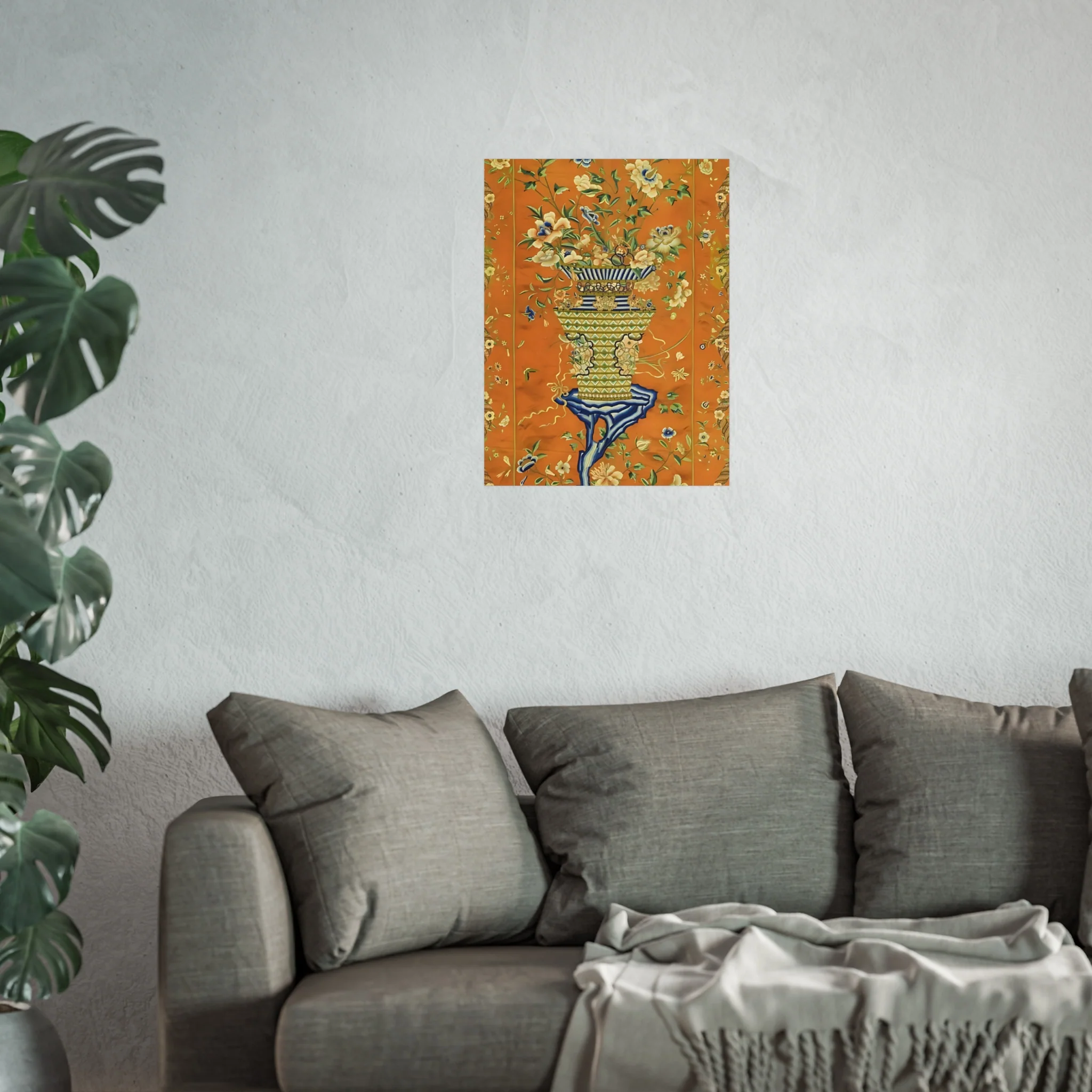 Chinoiserie Floral Vase Fine Art Poster - Orange - Image 35