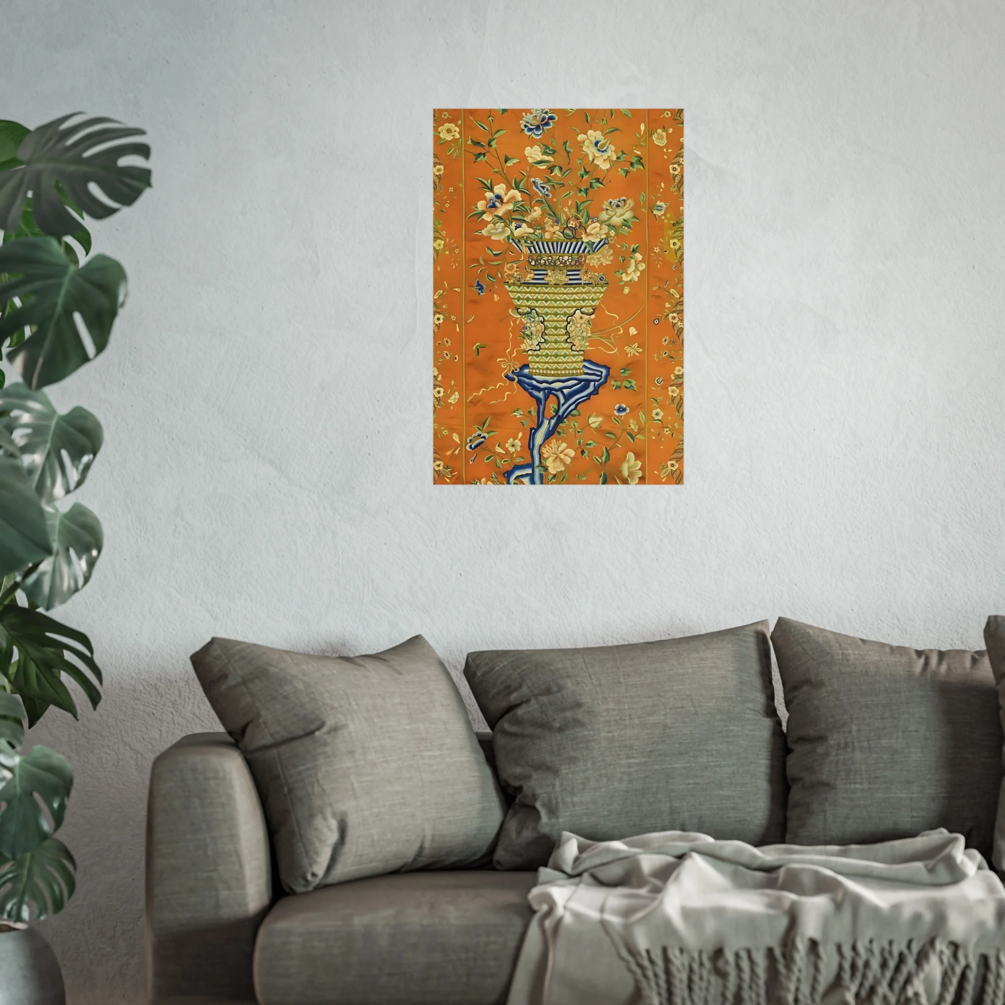 Chinoiserie Floral Vase Fine Art Poster - Orange - Image 37
