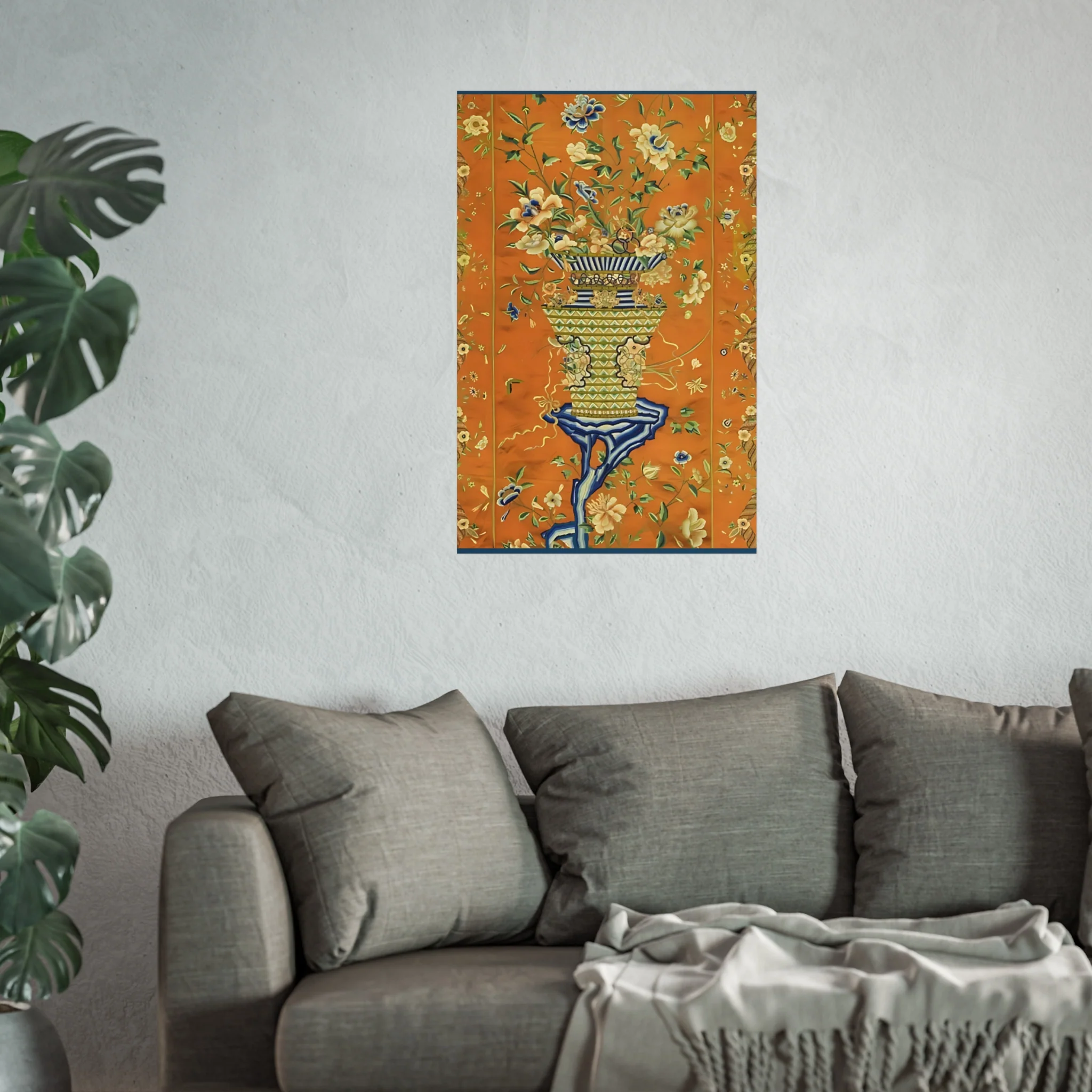Chinoiserie Floral Vase Fine Art Poster - Orange - Image 39