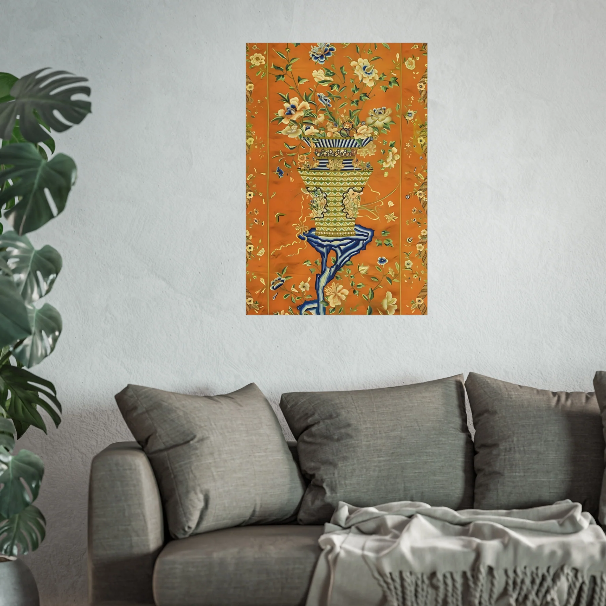Chinoiserie Floral Vase Fine Art Poster - Orange - Image 43