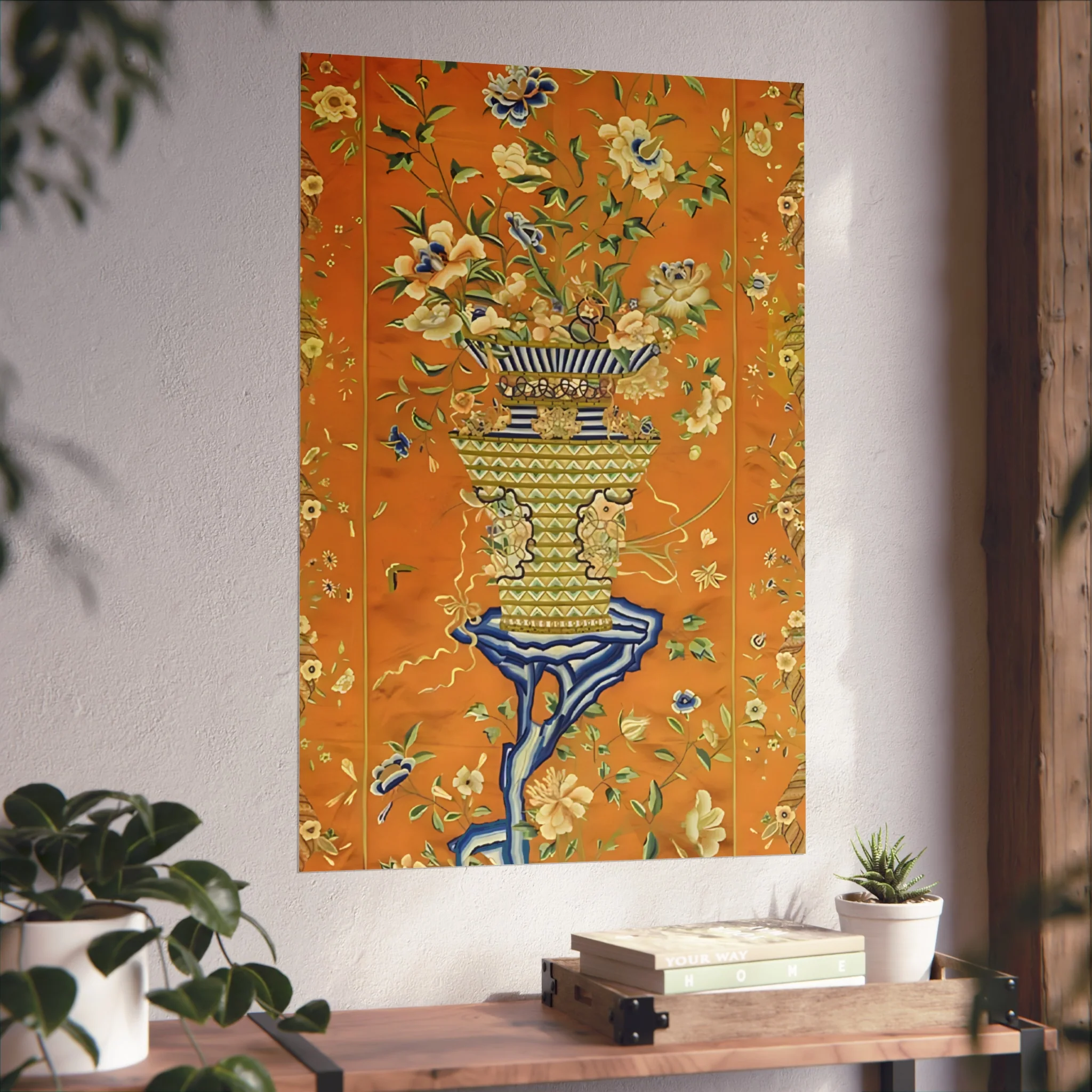 Chinoiserie Floral Vase Fine Art Poster - Orange - Image 44