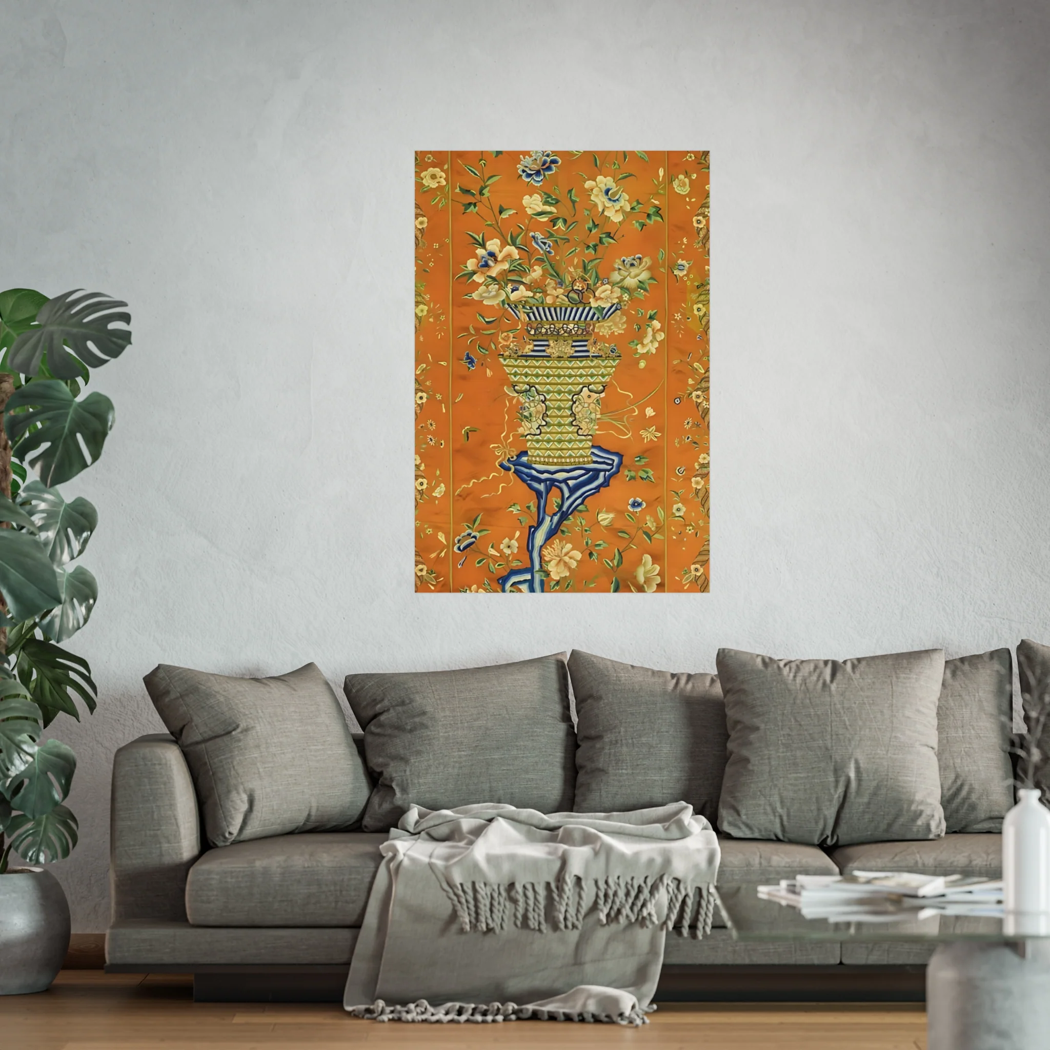 Chinoiserie Floral Vase Fine Art Poster - Orange - Image 47