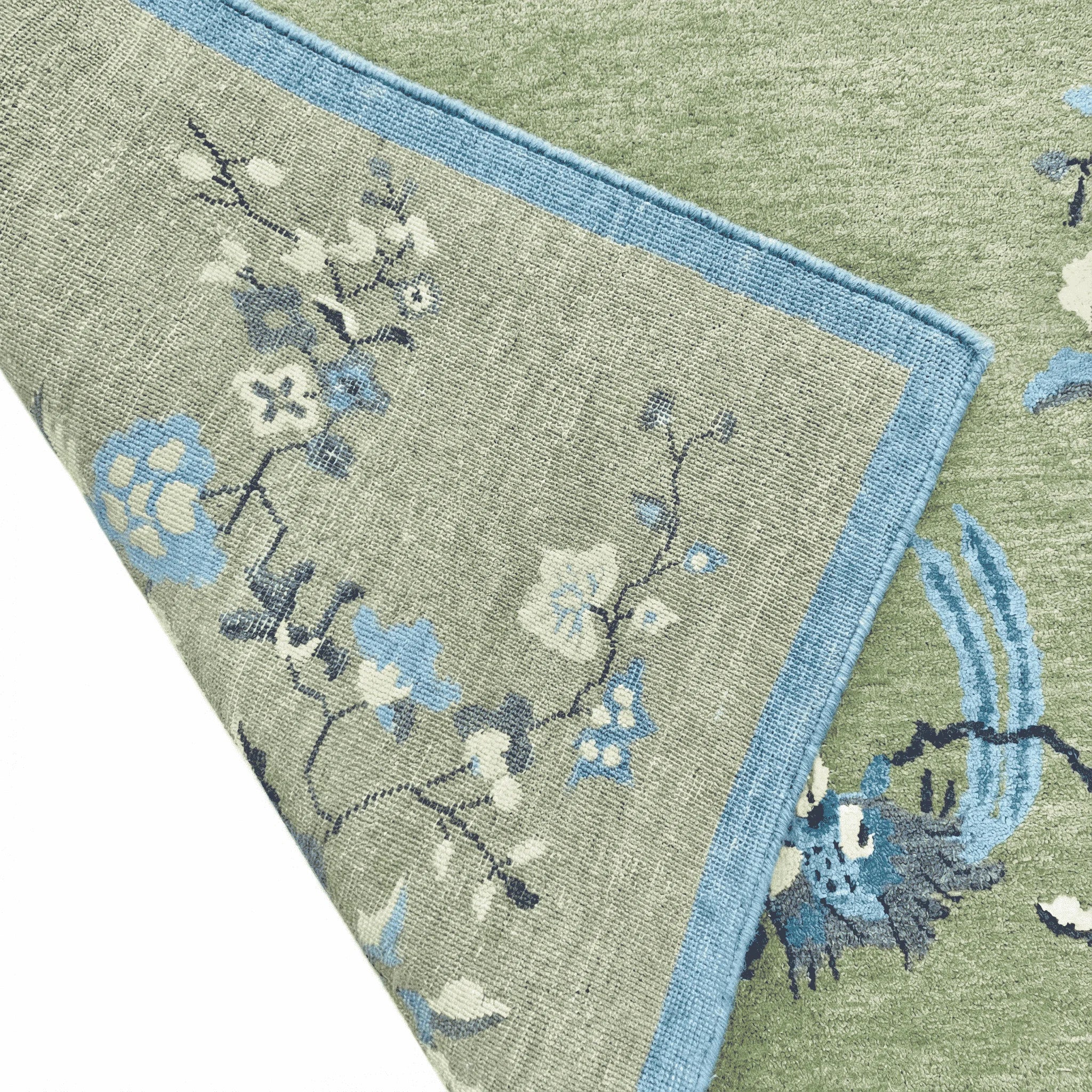 Chinoiserie Peacock in Green Field Wool Hand Knotted Area Rug - Image 10