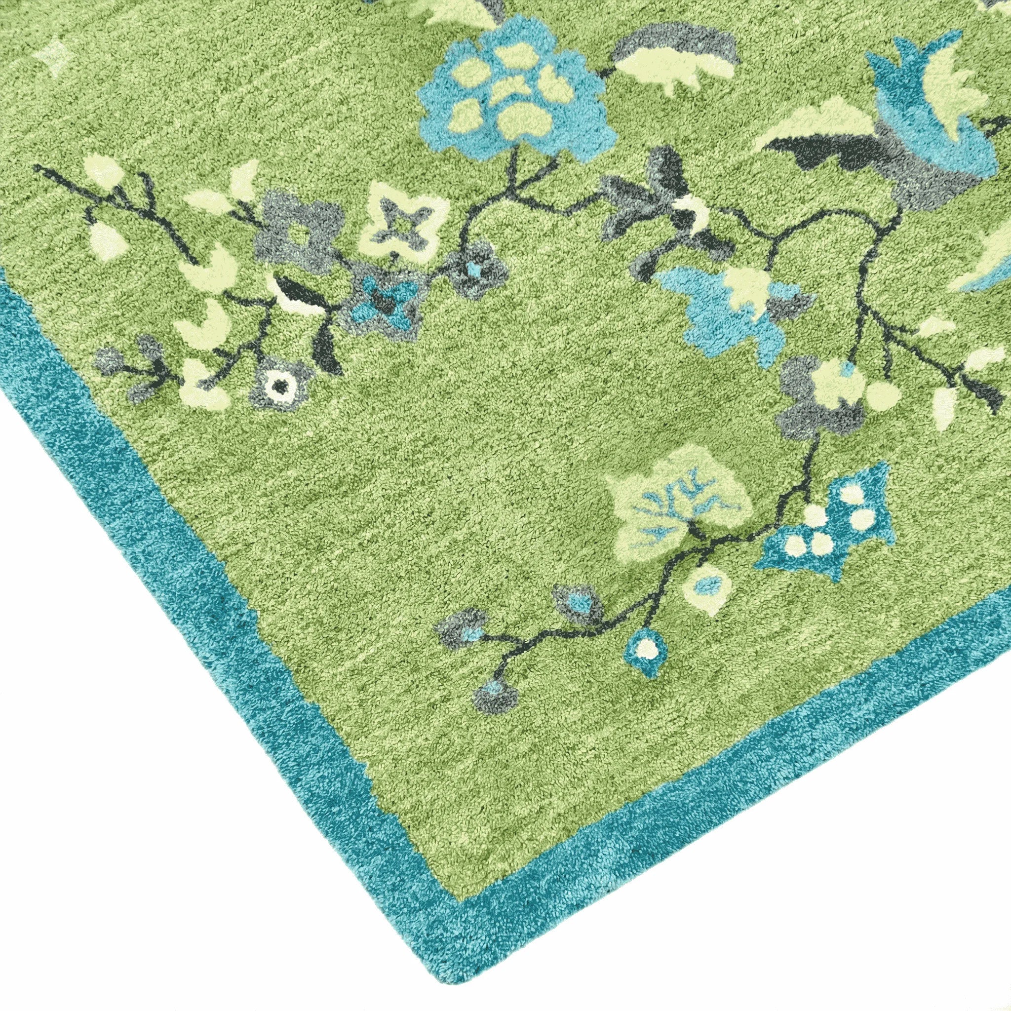 Chinoiserie Peacock in Green Field Wool Hand Knotted Area Rug - Image 8