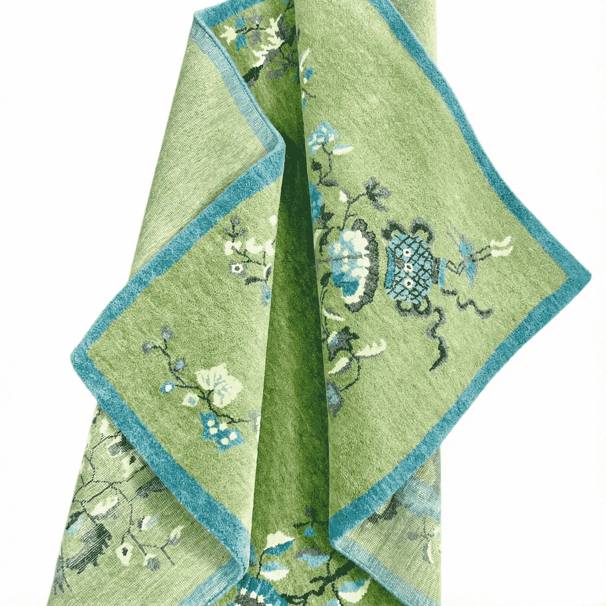 Chinoiserie Peacock in Green Field Wool Hand Knotted Area Rug - Image 9