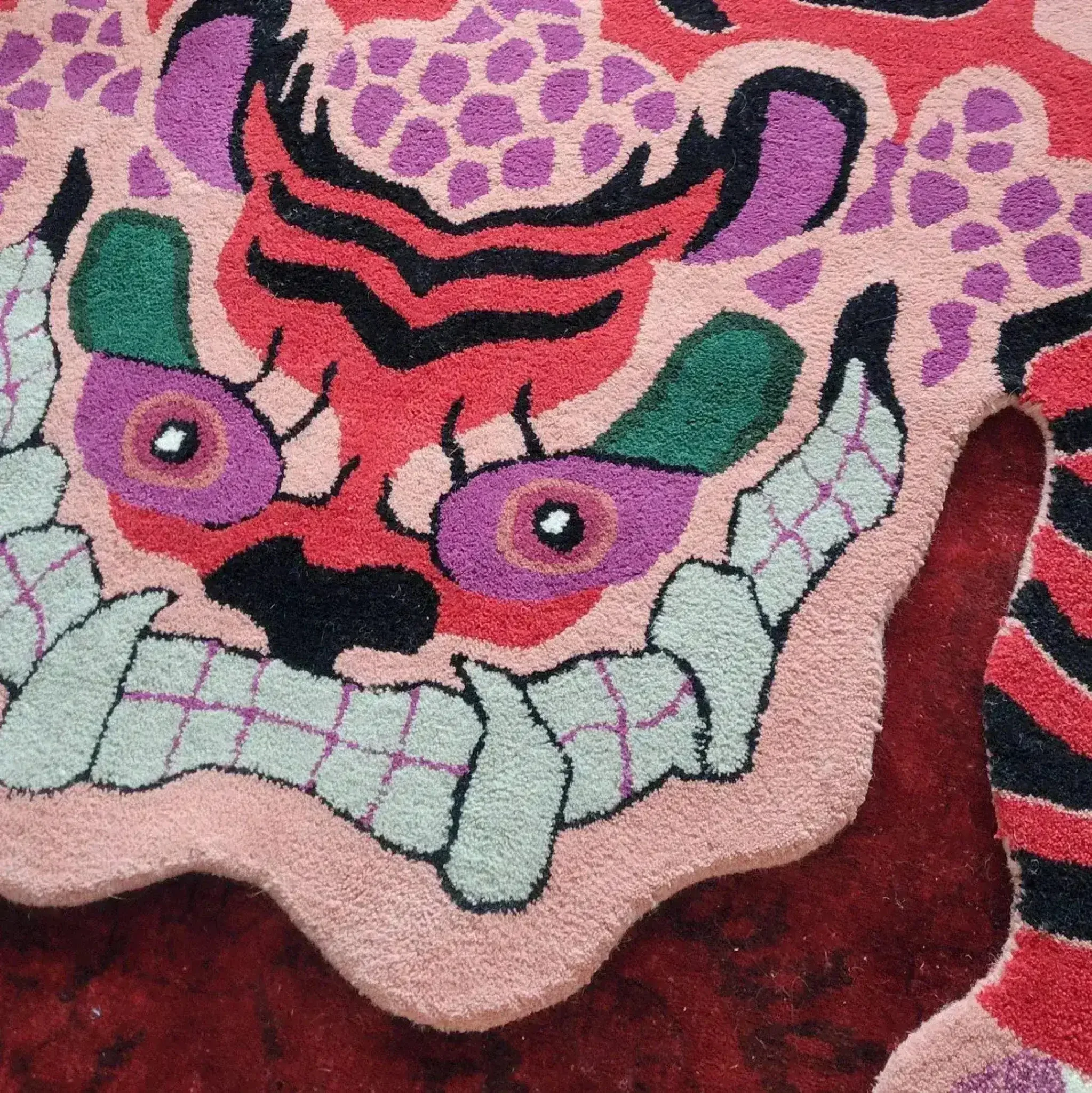 Chinoiserie Pink Tibetan Tiger Tufted Wool Rug - Image 3