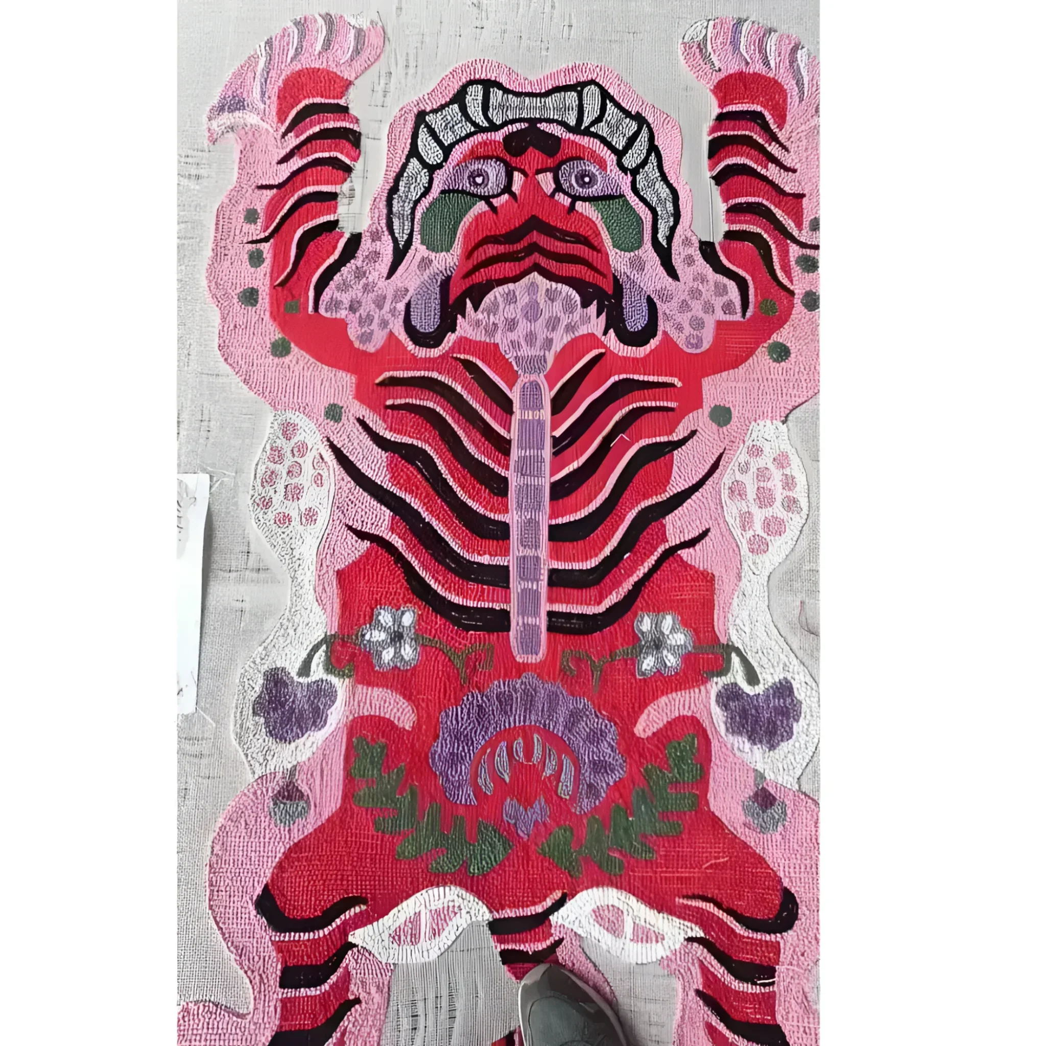 Chinoiserie Tibetan Tiger Hand Tufted Wool Rug - Pink - Image 7