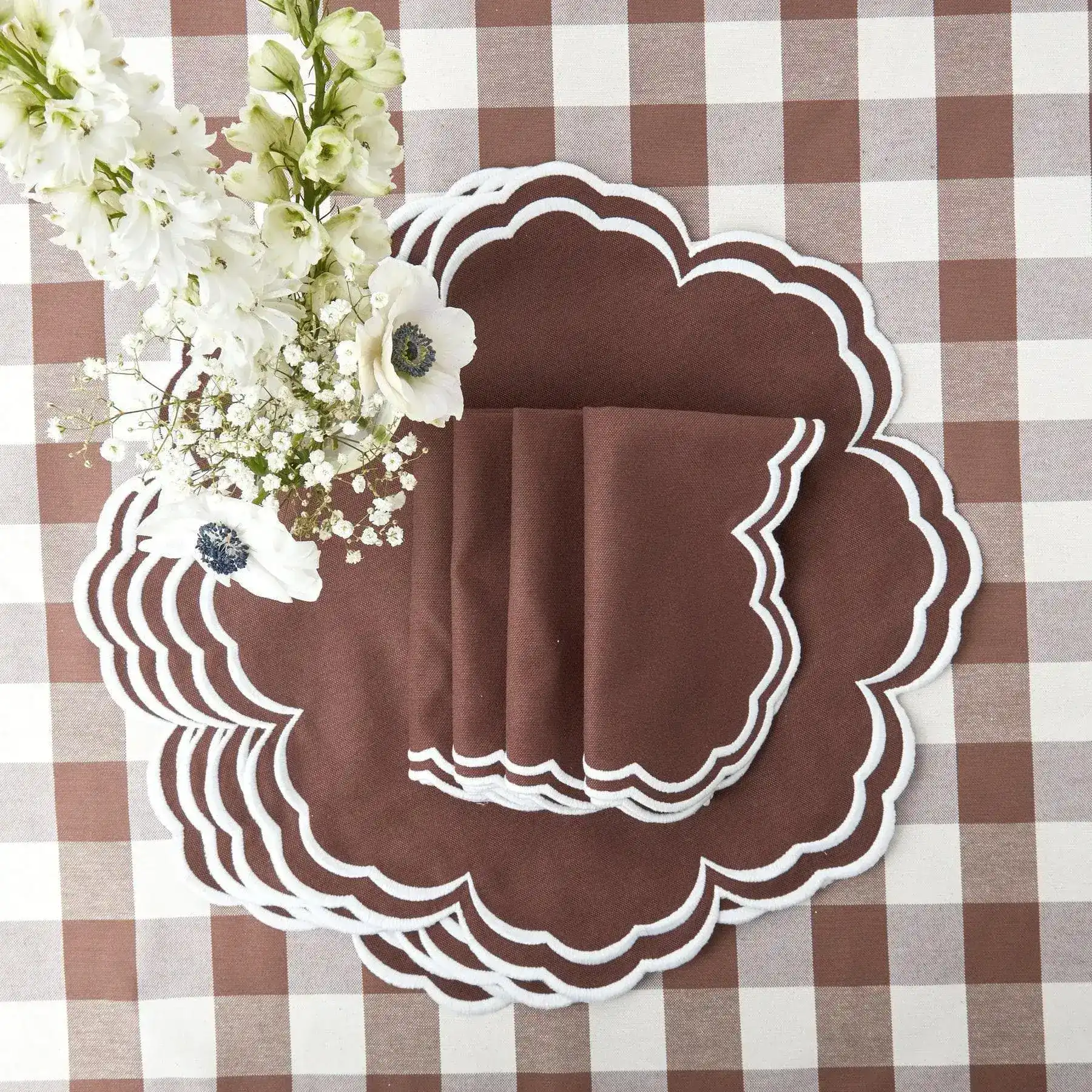Chocolate Embroidered Placemats and Napkins Set - Image 5