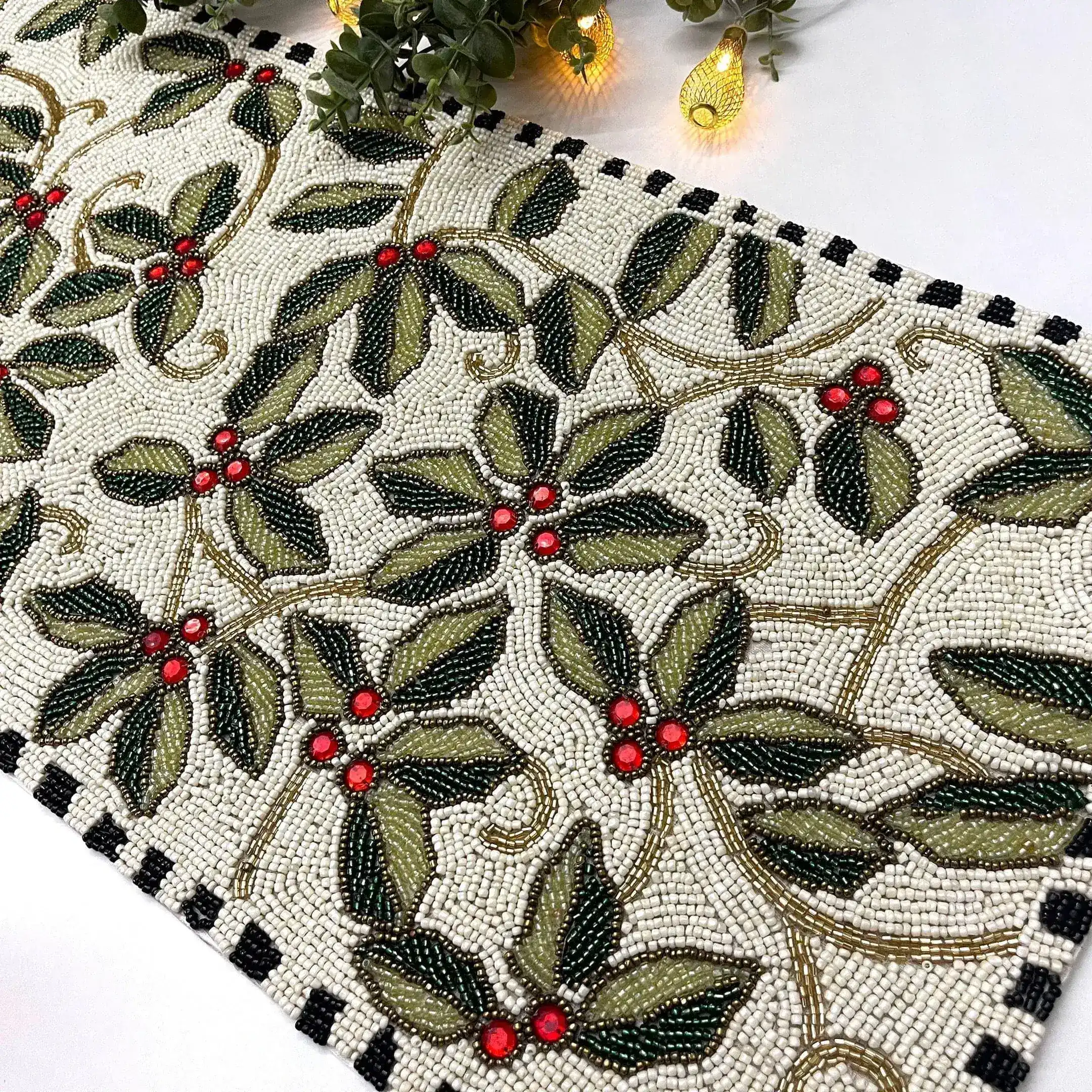 Christmas Berry Rectangular Beaded Table Runner - Image 4