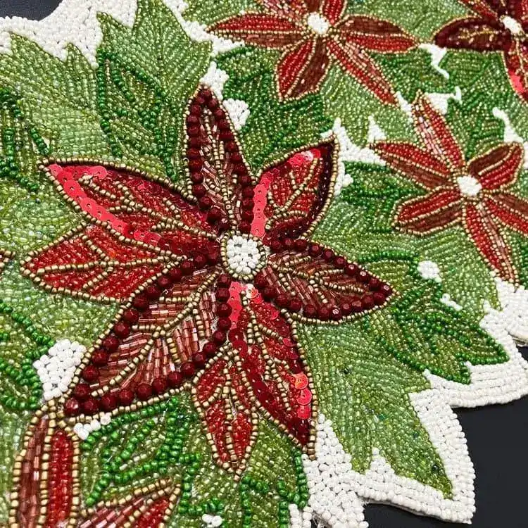 Christmas Flowers and Leaves Beaded Table Runner - Image 7