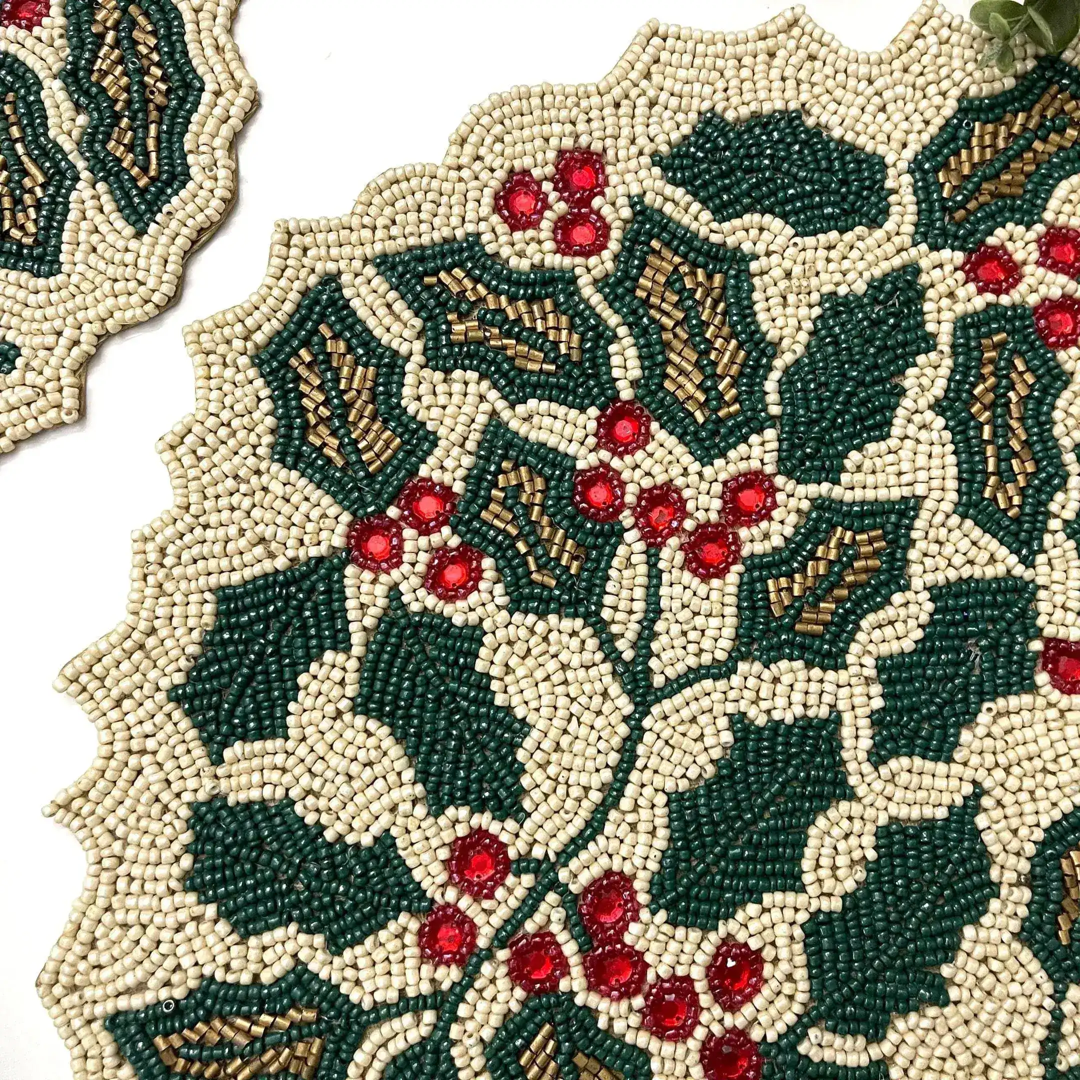 Christmas Holly Berry Round Beaded Placemat - Image 2