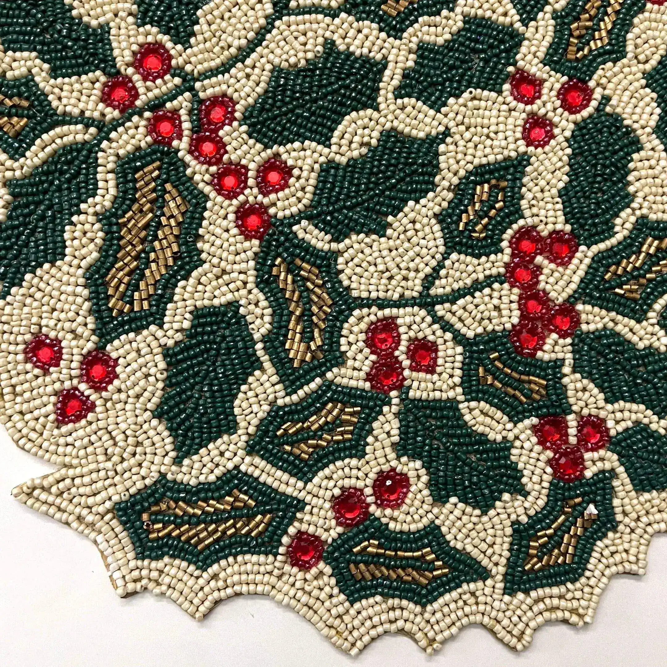 Christmas Holly Berry Round Beaded Placemat - Image 4