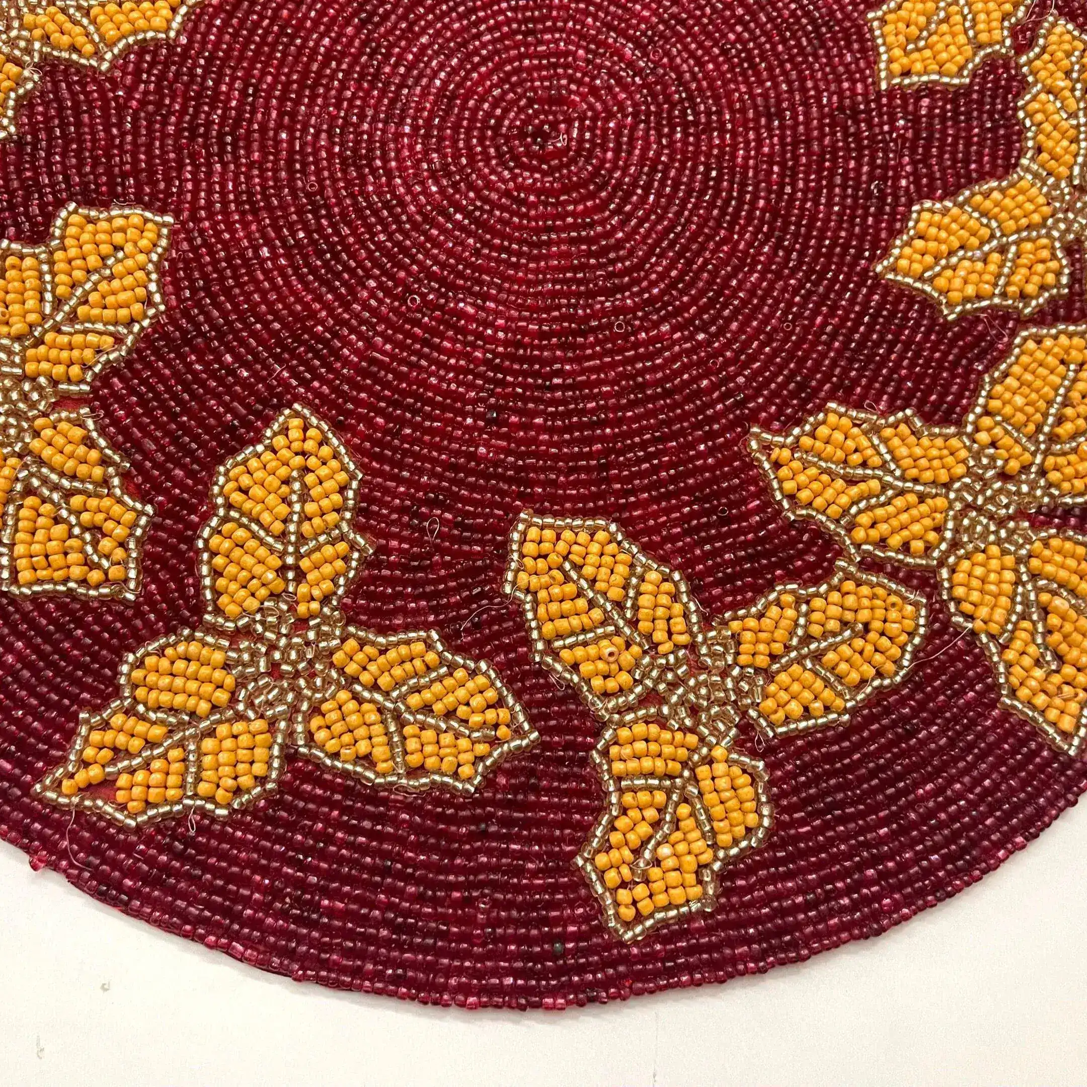 Christmas Holly Berry Round Beaded Placemat - Gold - Set of 6 - Image 4