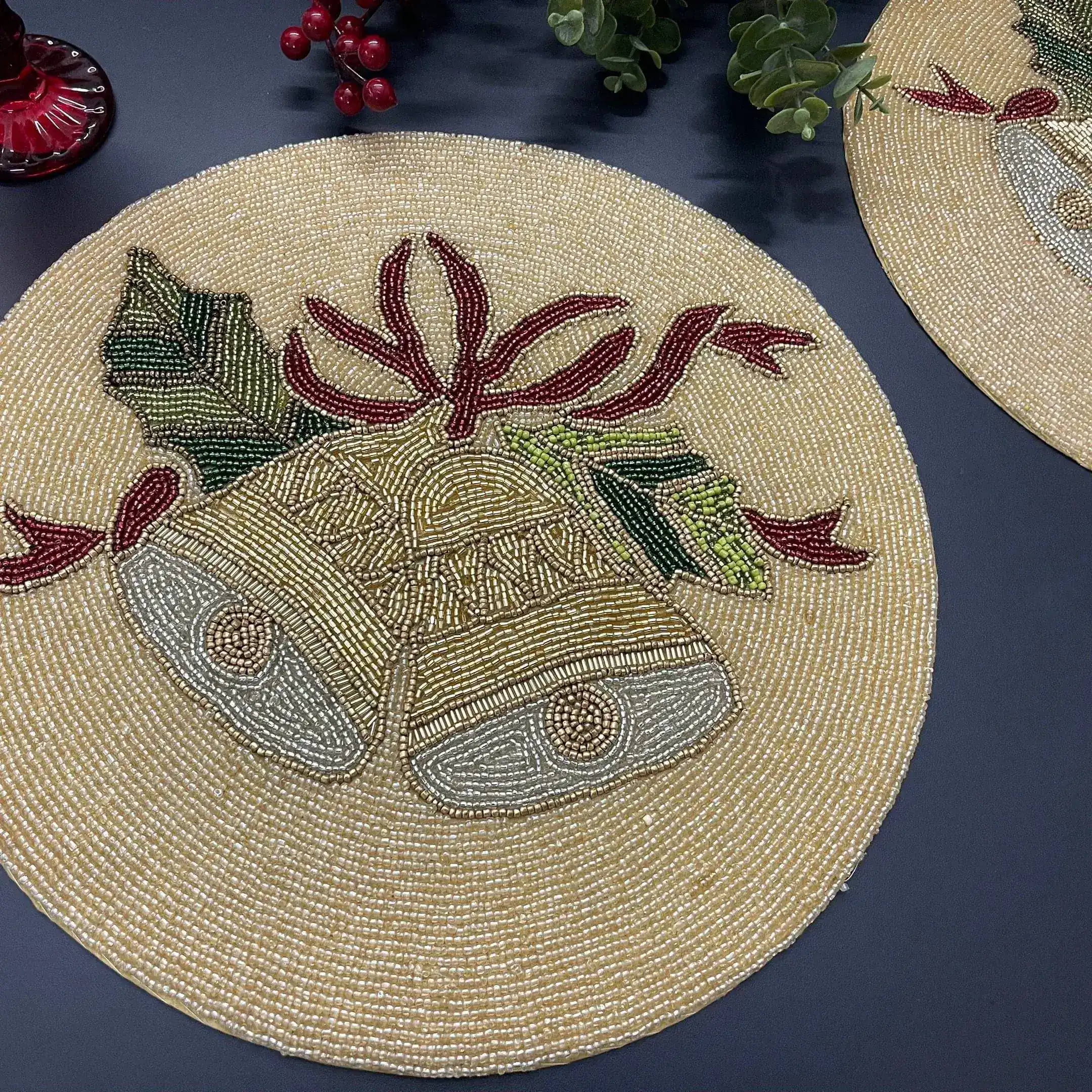 Christmas Jingle Bells Round Beaded Placemat - Set of 6 - Image 2