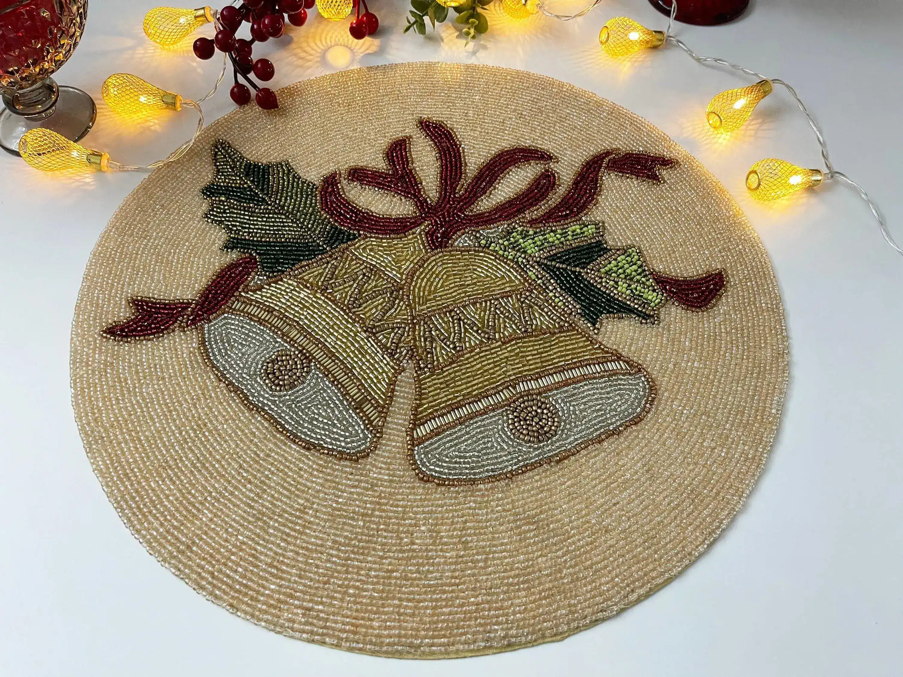 Christmas Jingle Bells Round Beaded Placemat - Set of 6 - Image 4