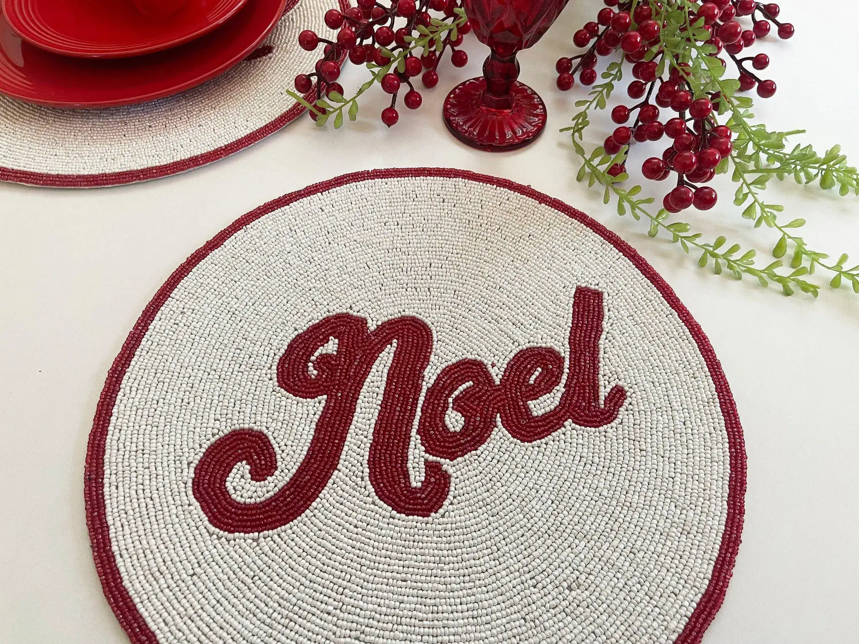 Christmas 'Noel' Round Beaded Placemat set of 6 - Image 3