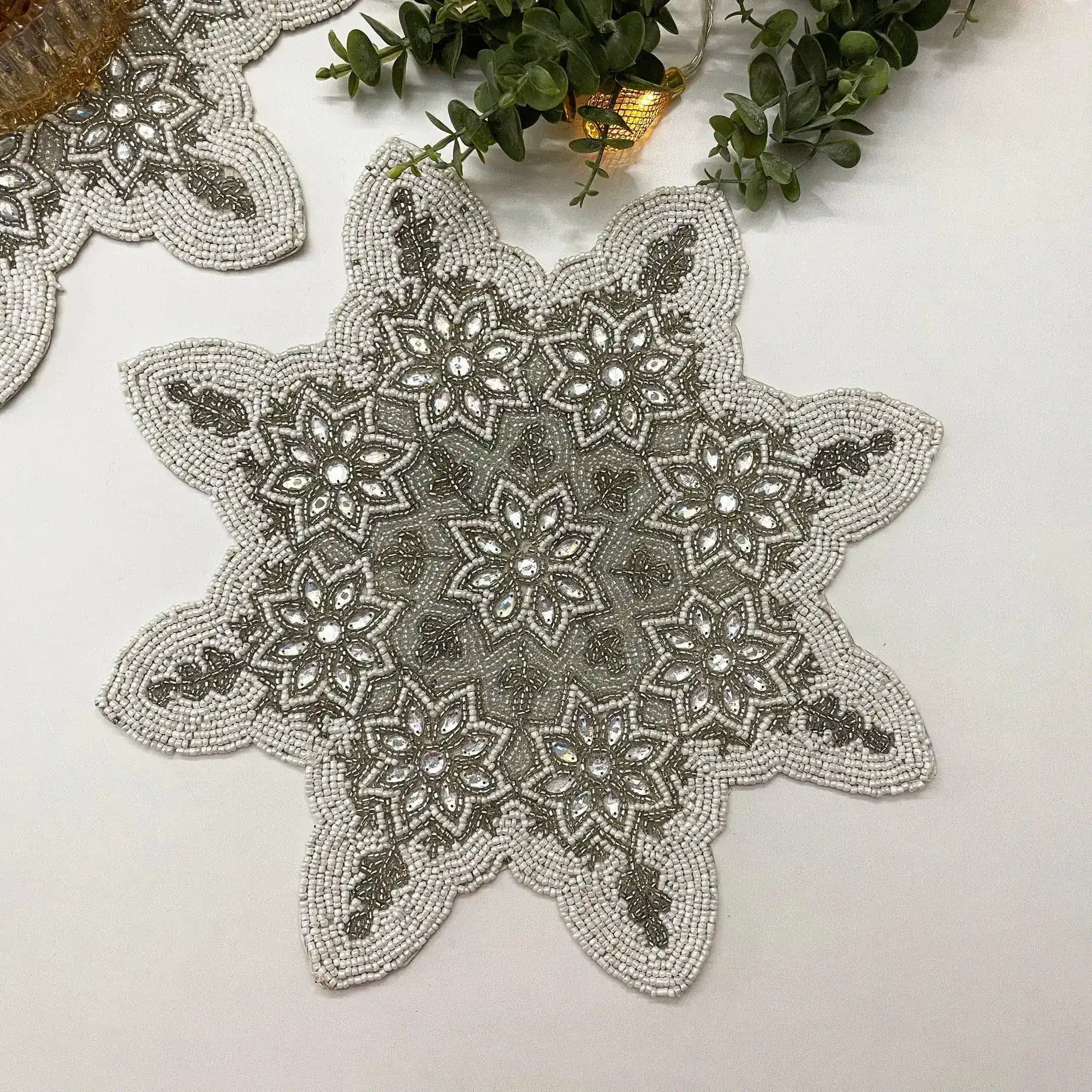 Christmas Snowflakes Beaded Placemat - Set of 4