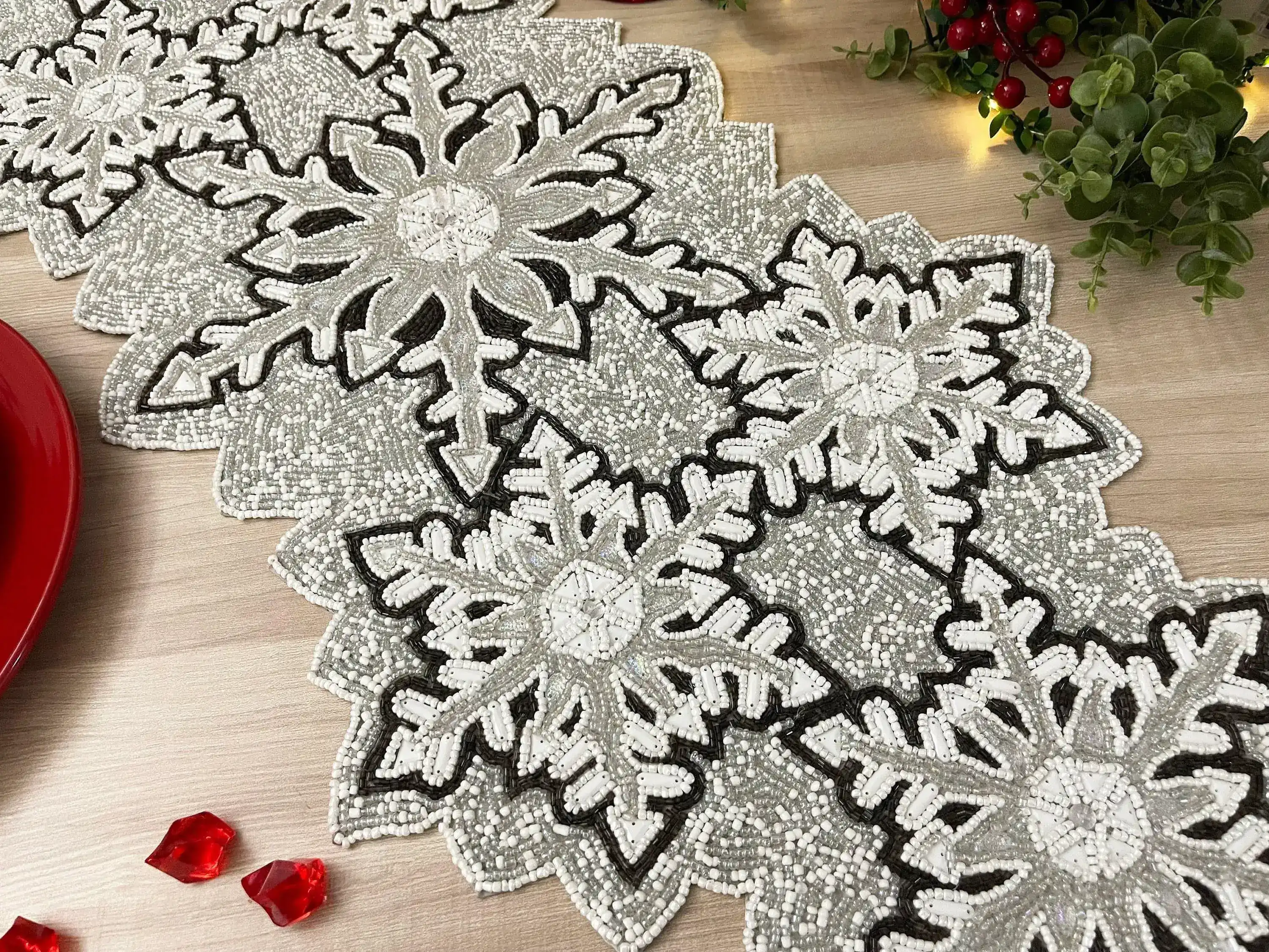 Christmas Snowflakes Beaded Table Runner - Image 3