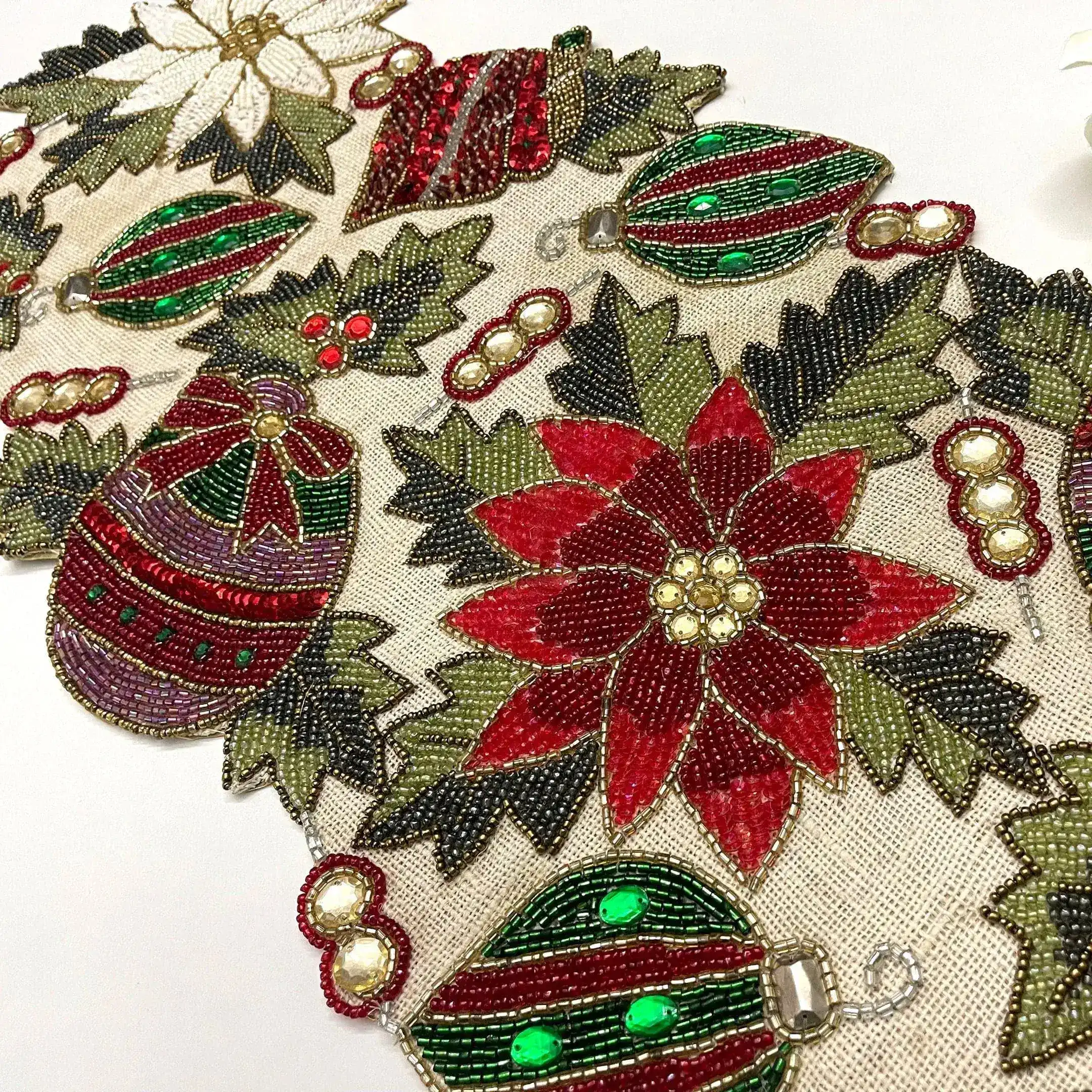 Christmas Spirit Bells and Flowers Beaded Table Runner - Image 4