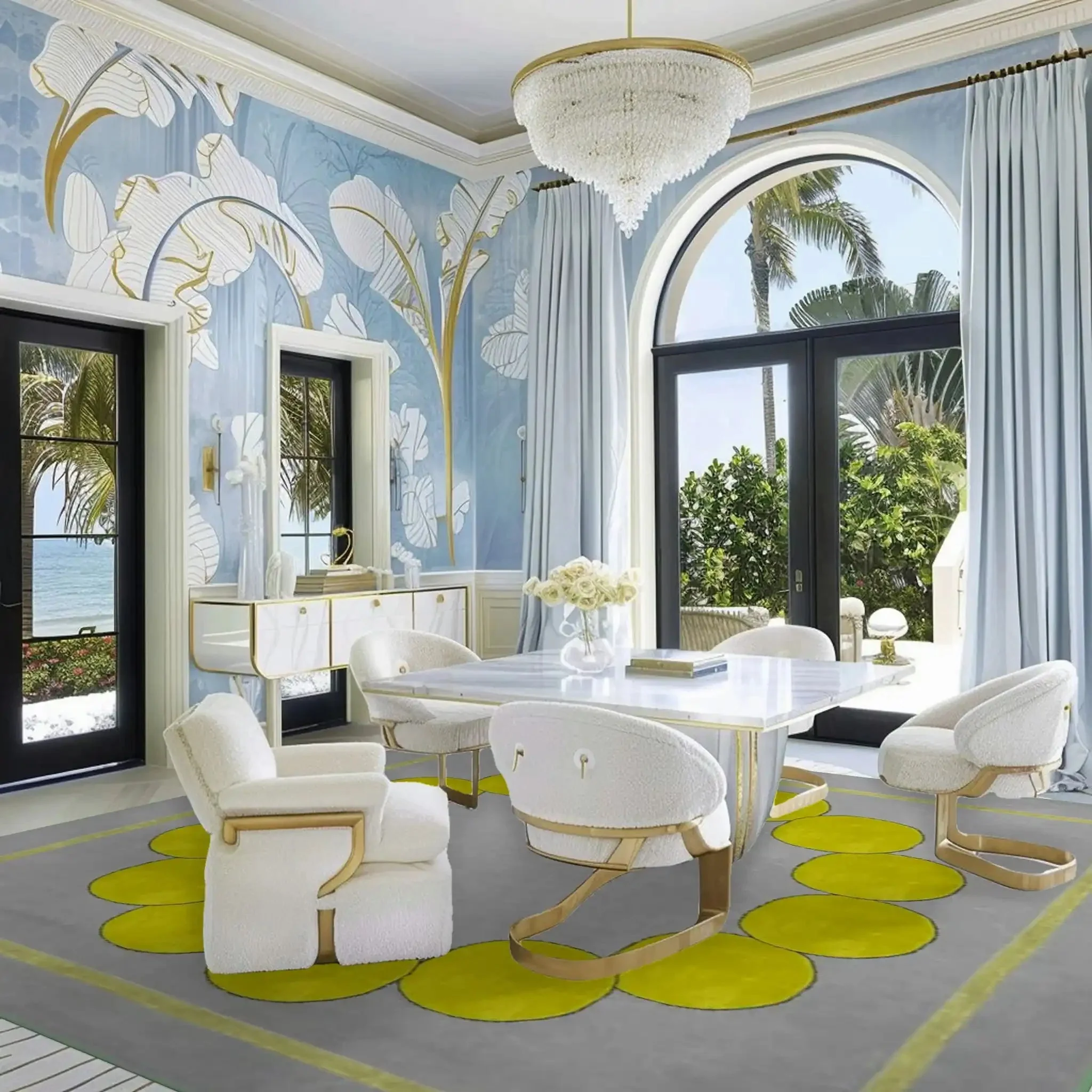 Circle of Suns Square Hand Tufted Wool Rug - Gray - Image 3