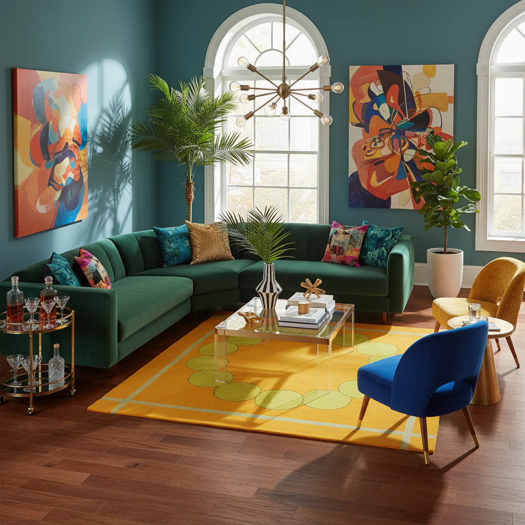Circle of Suns Square Hand Tufted Wool Rug - Orange - Image 3