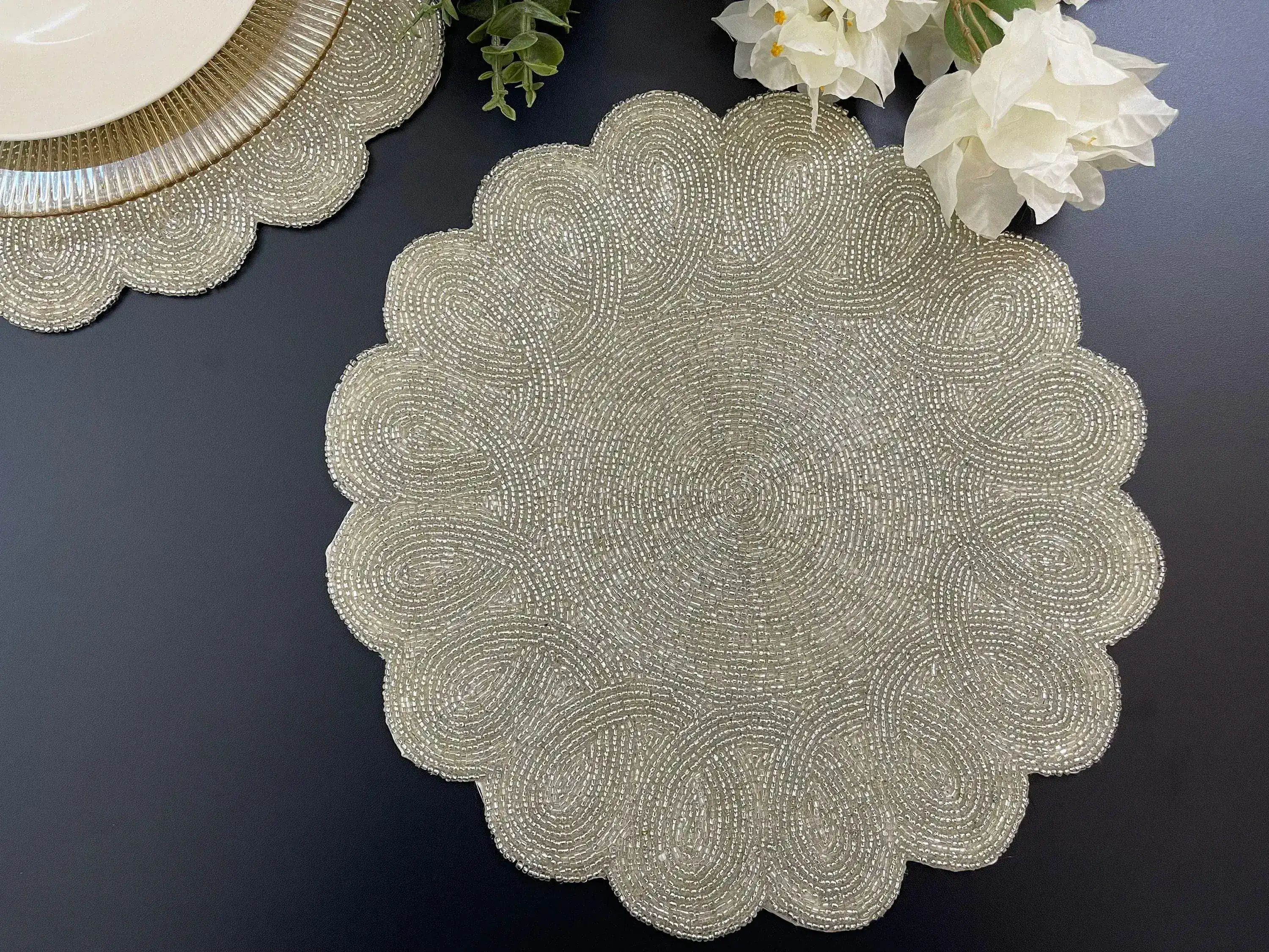 Classic Bead Scalloped Placemat - Silver - Image 3