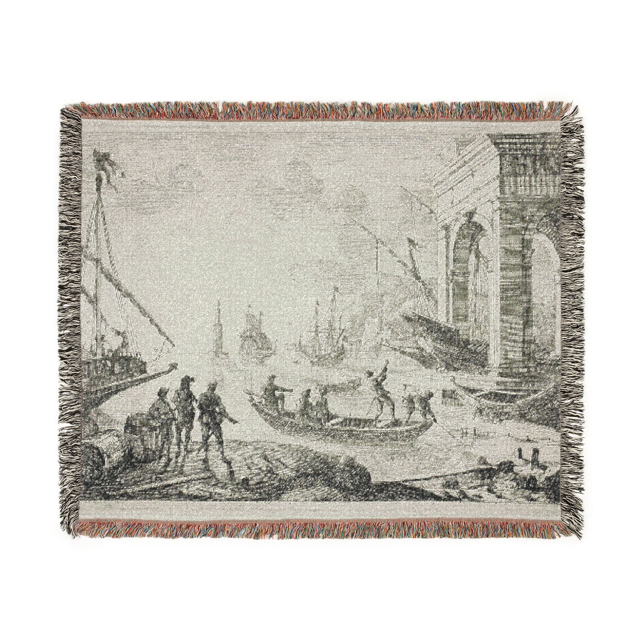 Claude Lorrain - Harbor Scene with a Lighthouse | Woven Tapestry Blanket - Image 2