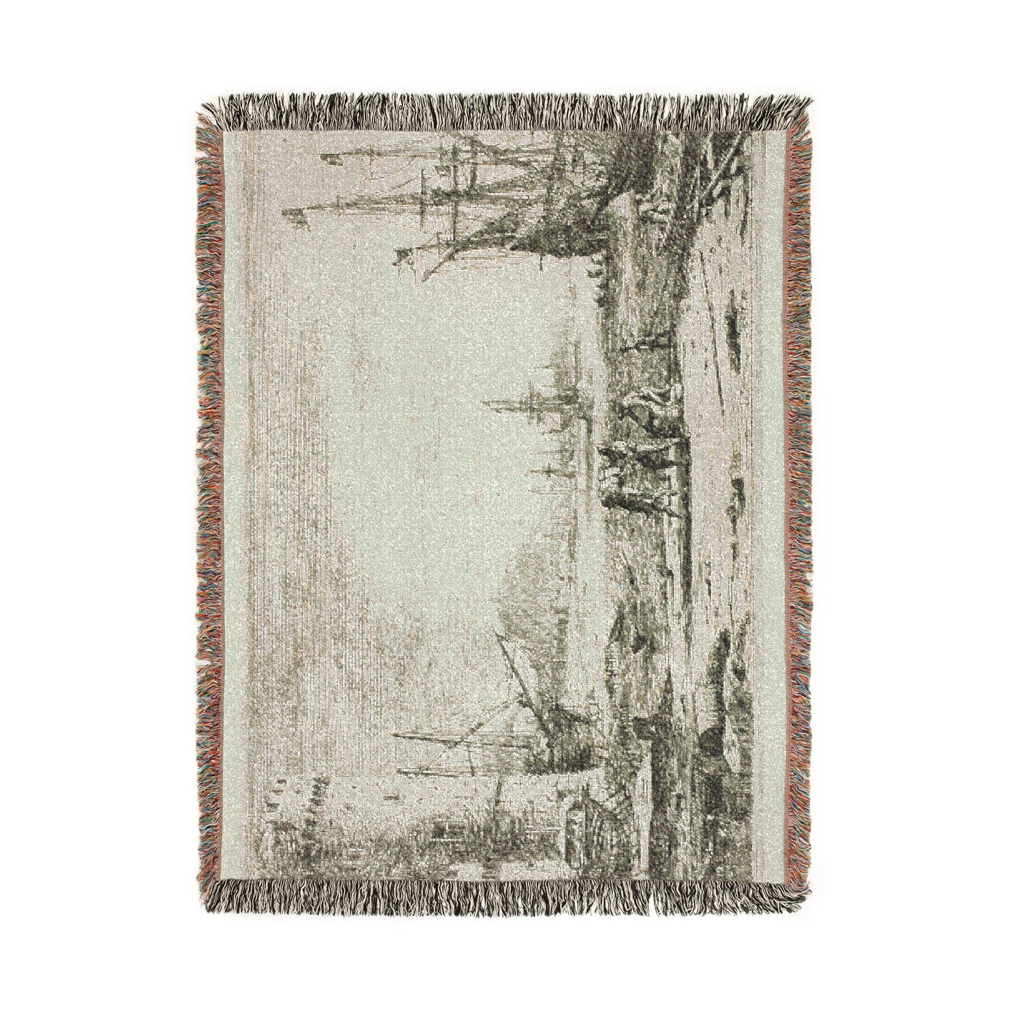 Claude Lorrain - Harbor with a Large Tower | Woven Tapestry Blanket - Image 11