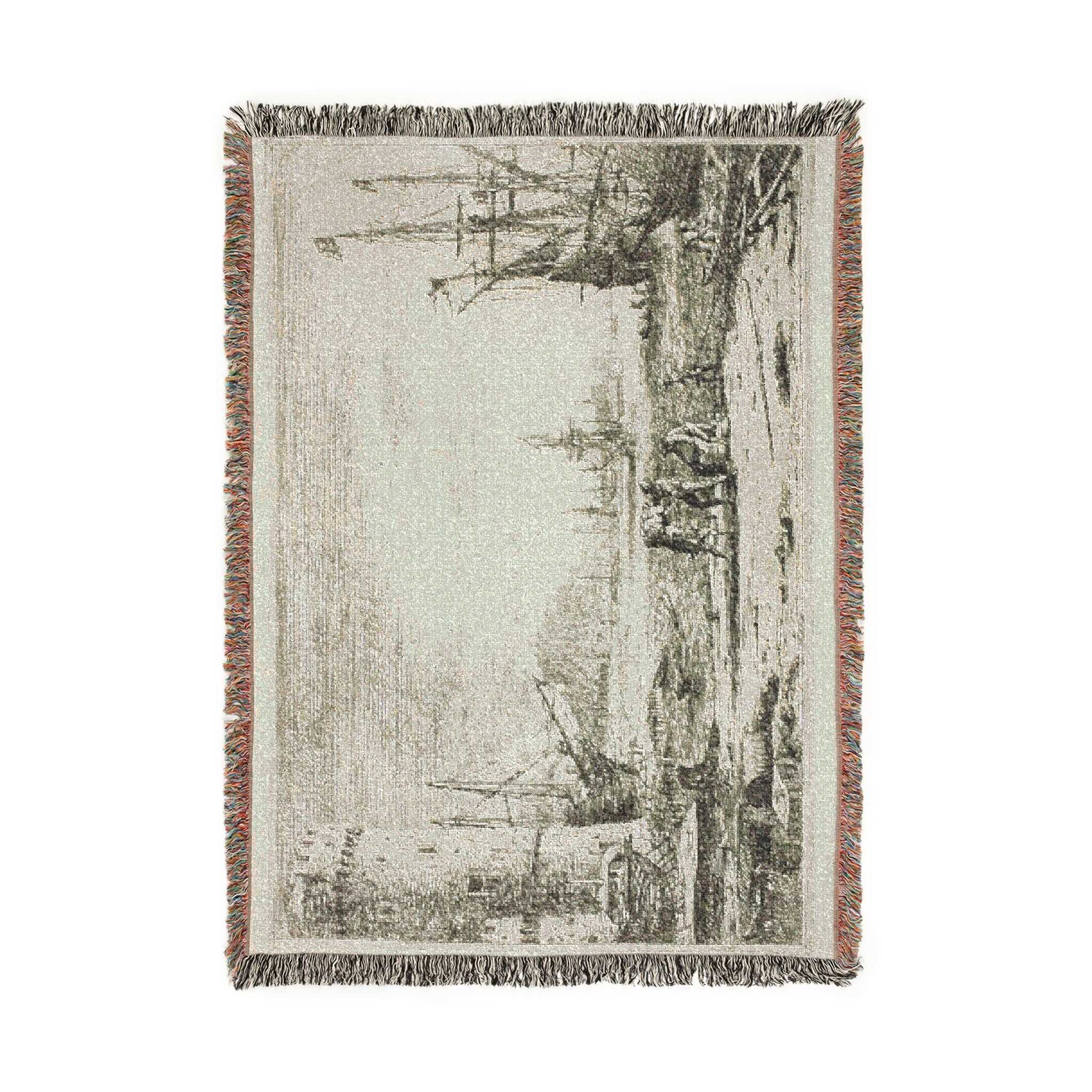 Claude Lorrain - Harbor with a Large Tower | Woven Tapestry Blanket - Image 6