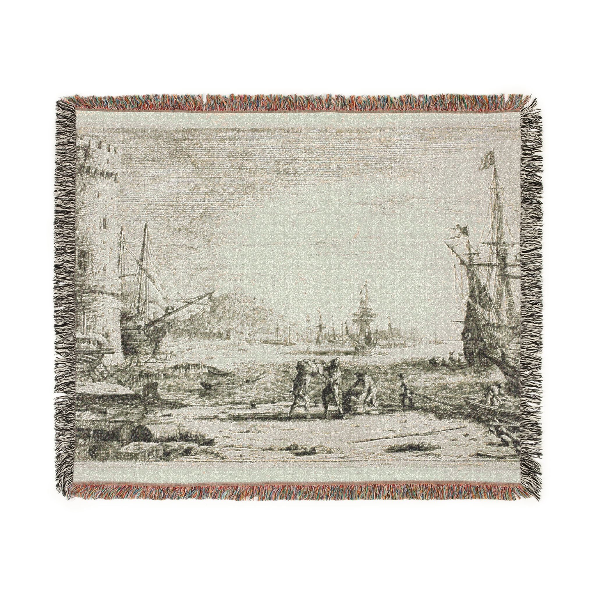 Claude Lorrain - Harbor with a Large Tower | Woven Tapestry Blanket - Image 7