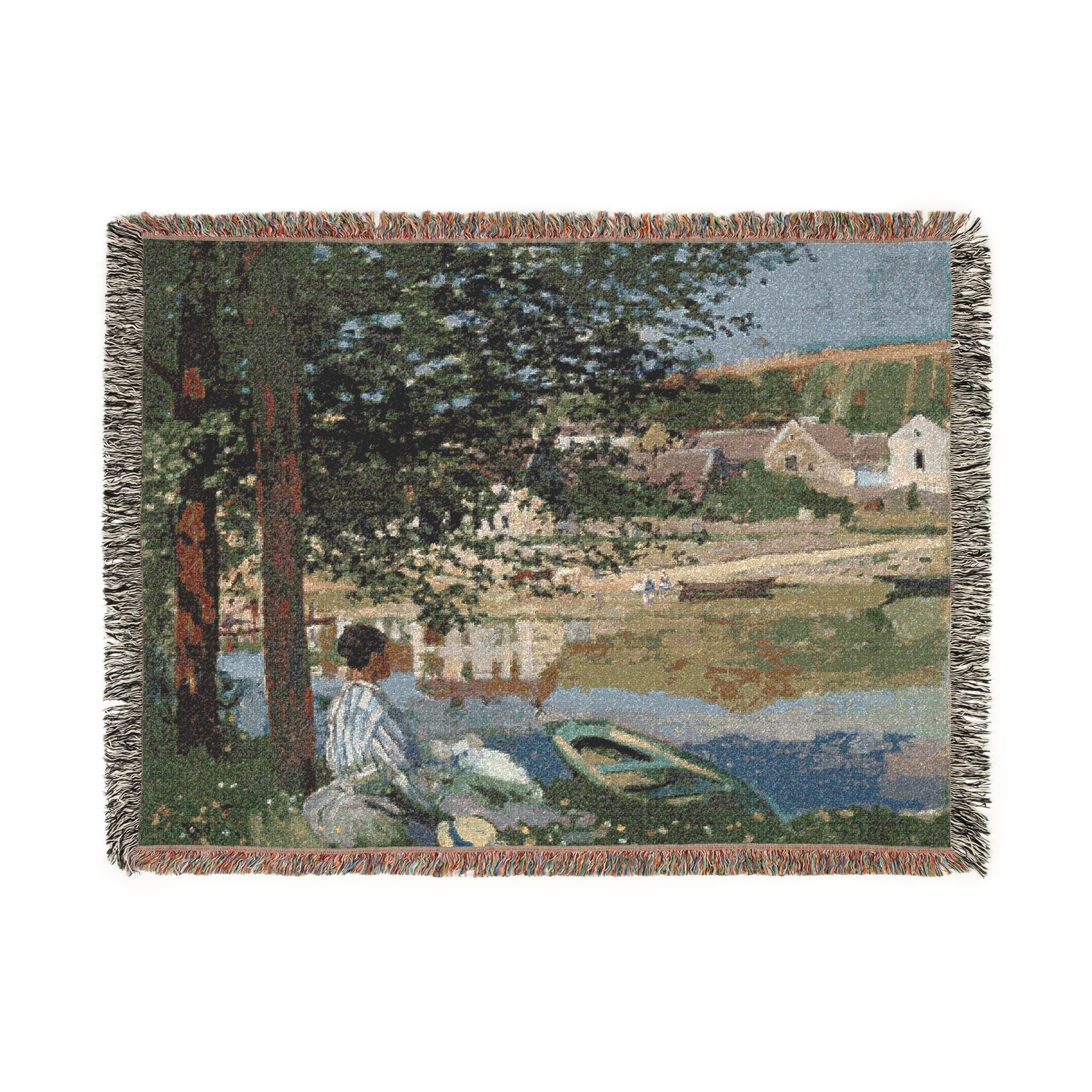 Claude Monet - On the Bank of the Seine, Bennecourt | Woven Tapestry Blanket - Image 10