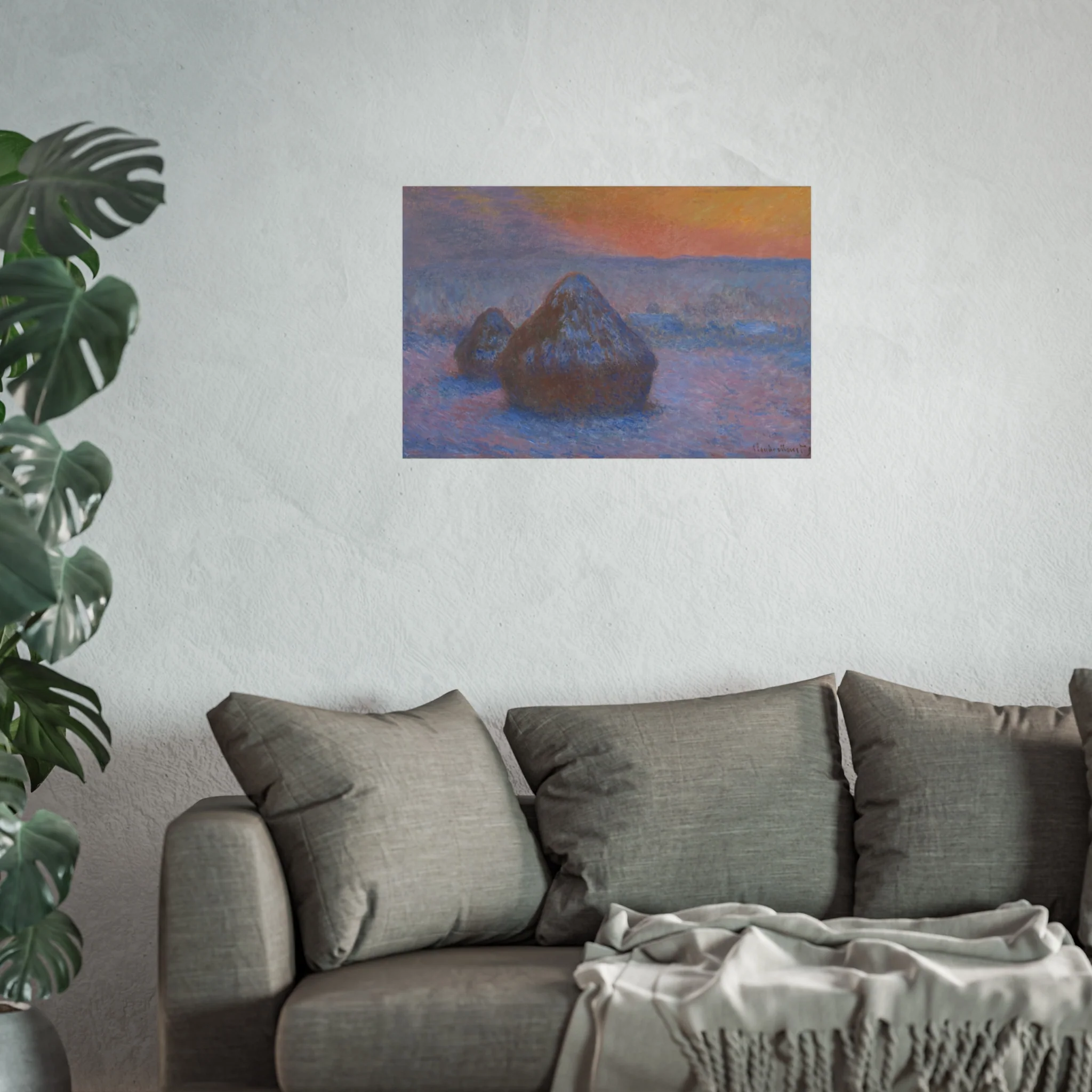 Claude Monet - Stacks of Wheat (Sunset, Snow Effect) | Fine Art Poster - Image 11