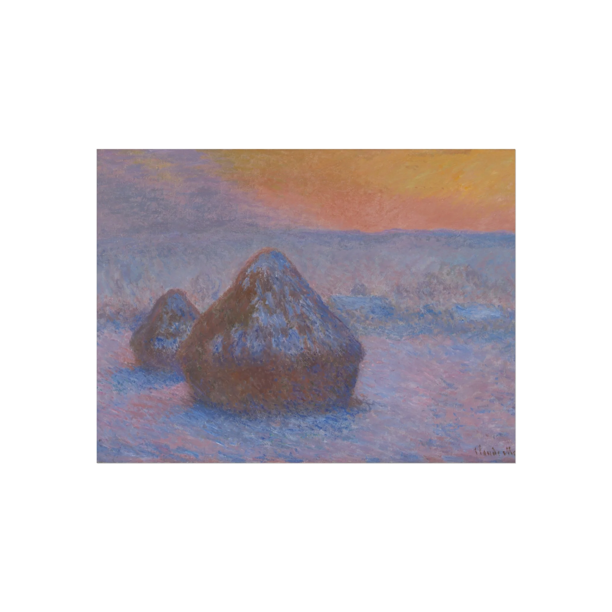 Claude Monet - Stacks of Wheat (Sunset, Snow Effect) | Fine Art Poster - Image 3