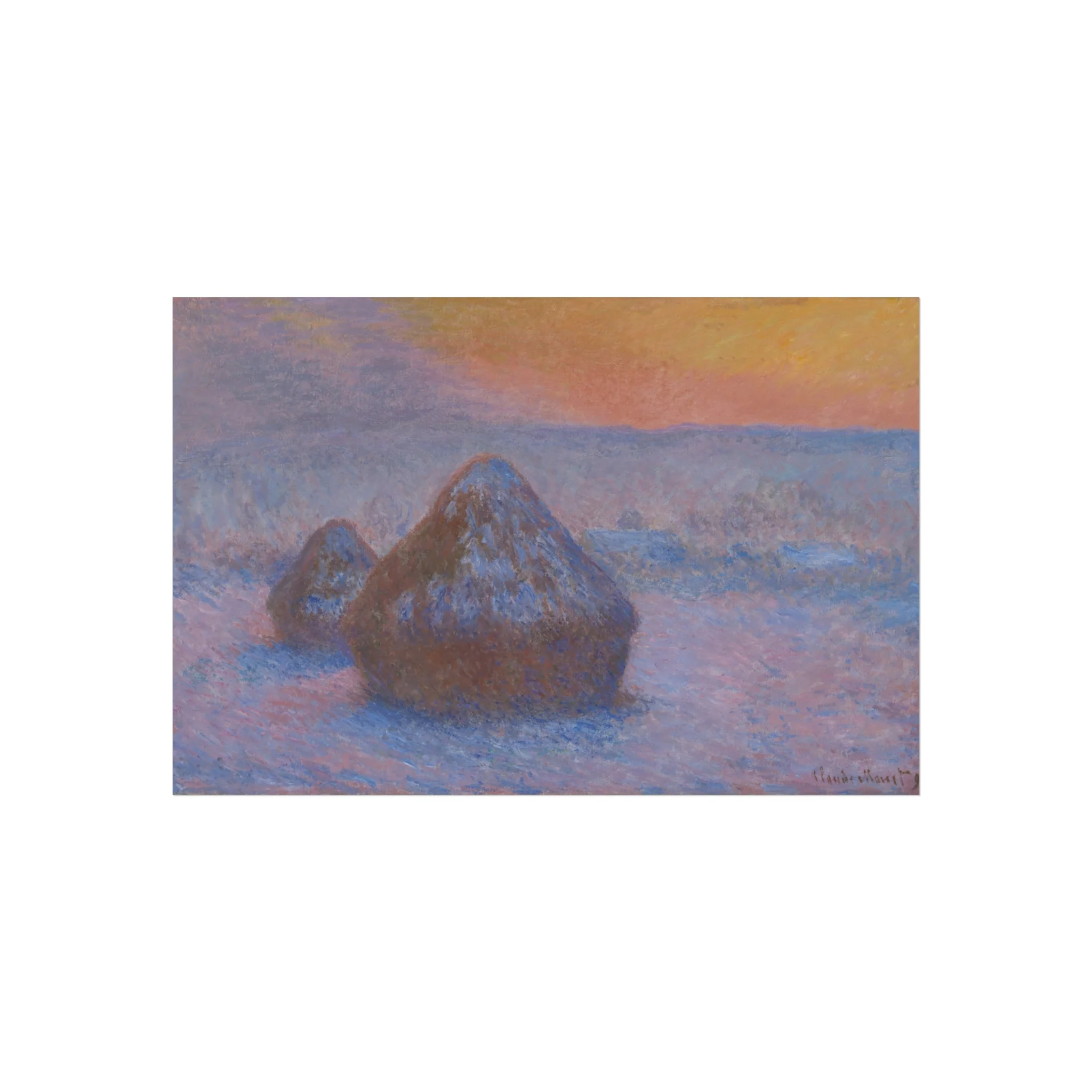 Claude Monet - Stacks of Wheat (Sunset, Snow Effect) | Fine Art Poster - Image 4