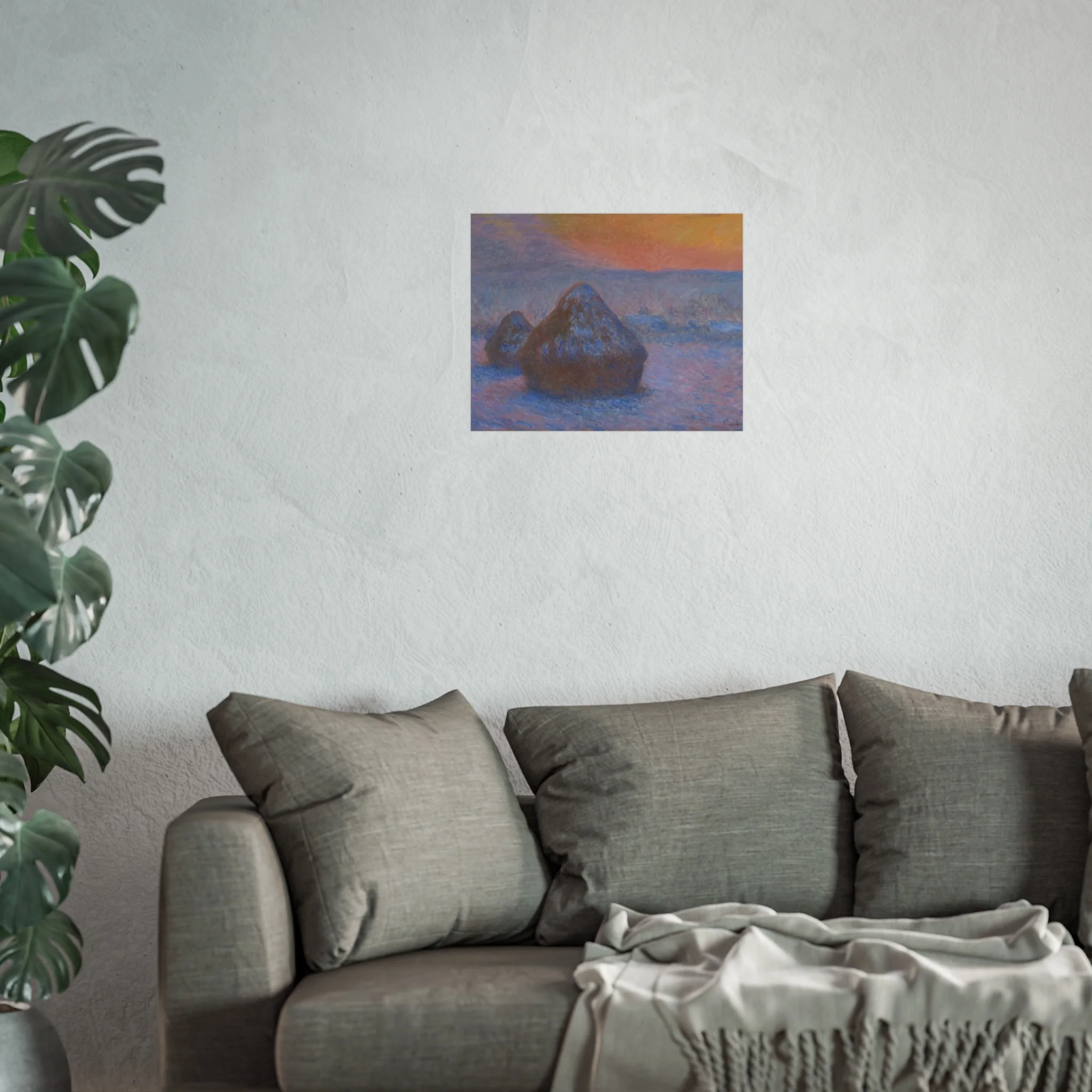 Claude Monet - Stacks of Wheat (Sunset, Snow Effect) | Fine Art Poster - Image 7