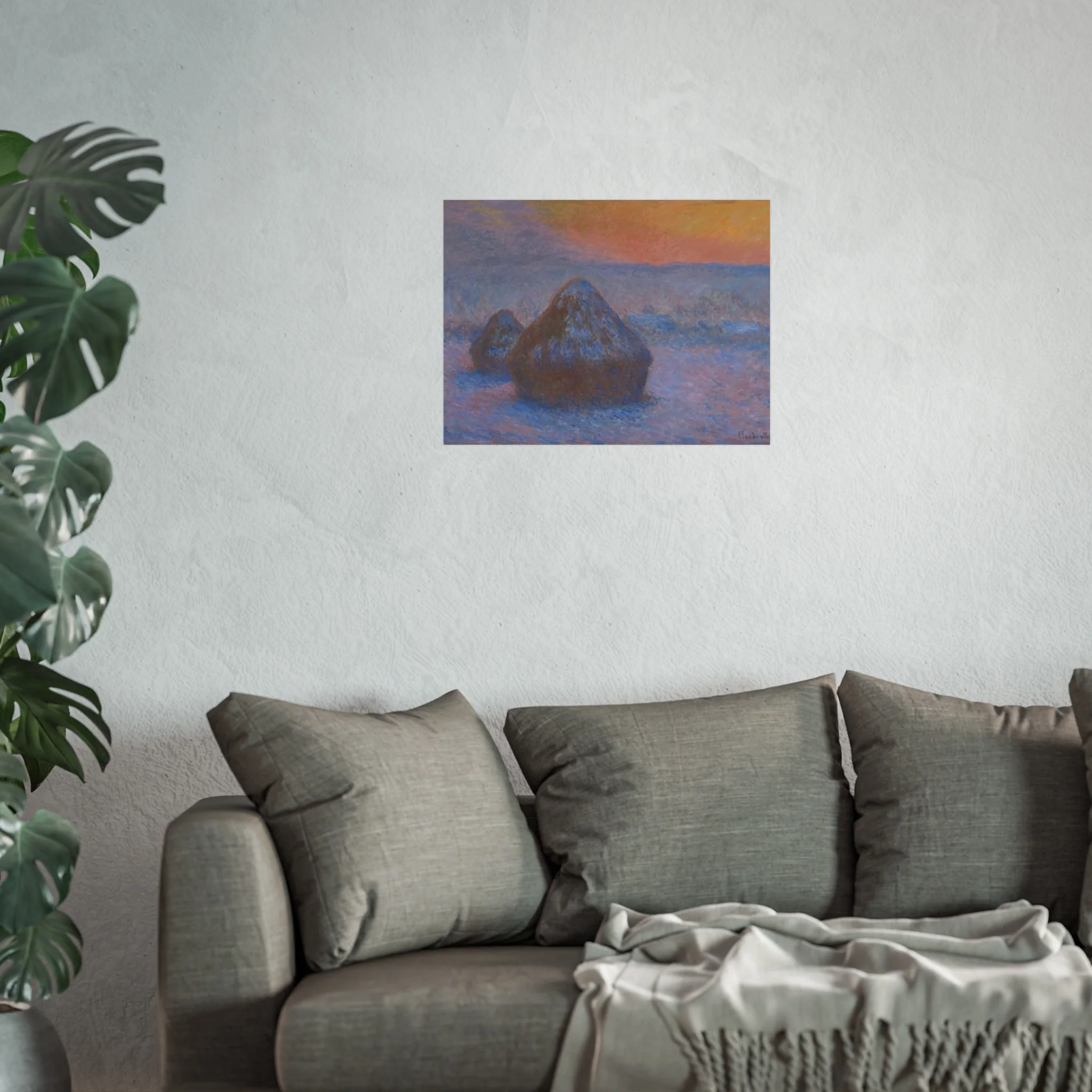 Claude Monet - Stacks of Wheat (Sunset, Snow Effect) | Fine Art Poster - Image 9