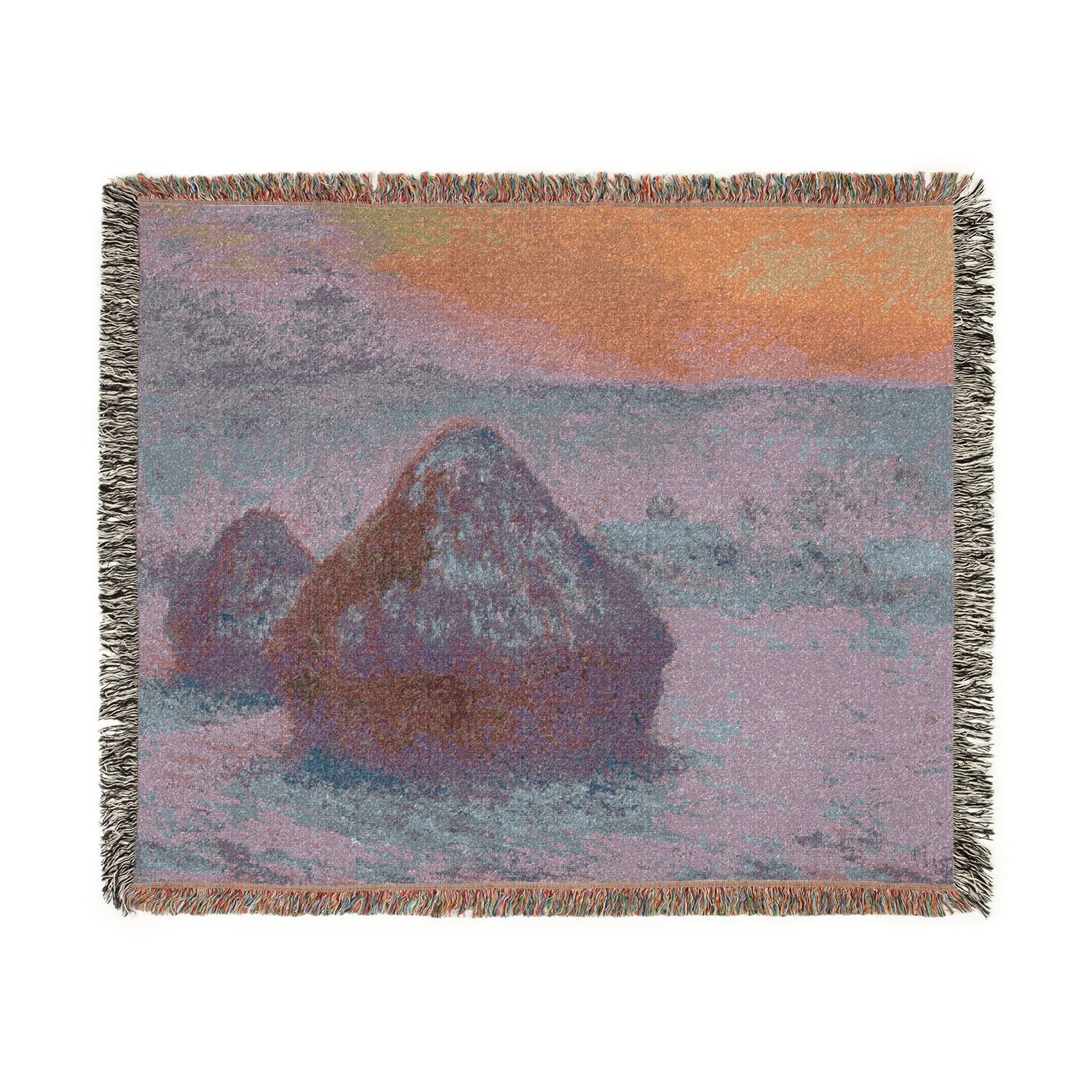 Claude Monet - Stacks of Wheat (Sunset, Snow Effect) | Woven Tapestry Blanket - Image 2