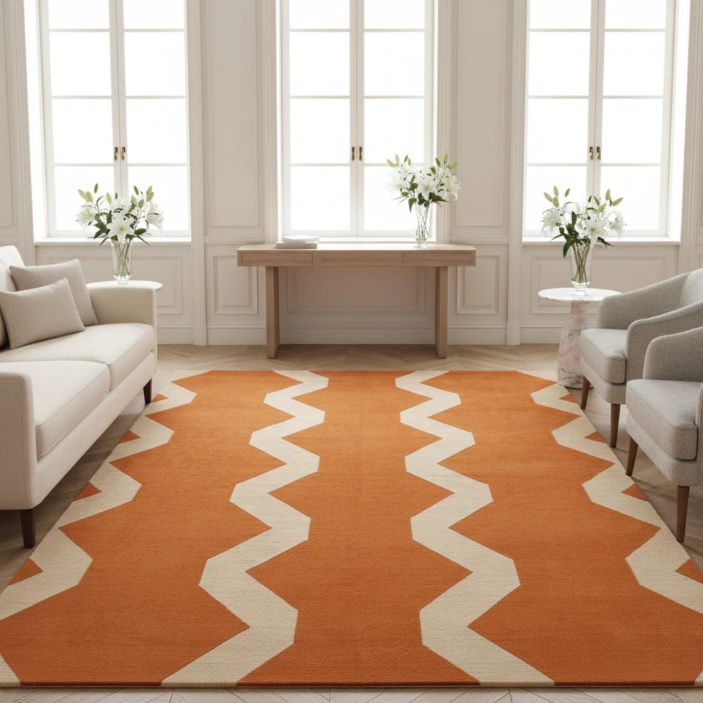 Clay Orange Zigzag Contours Hand Knotted Rug - Image 3