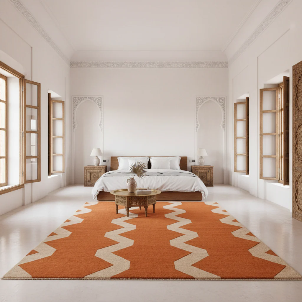 Clay Orange Zigzag Contours Hand Knotted Rug - Image 4